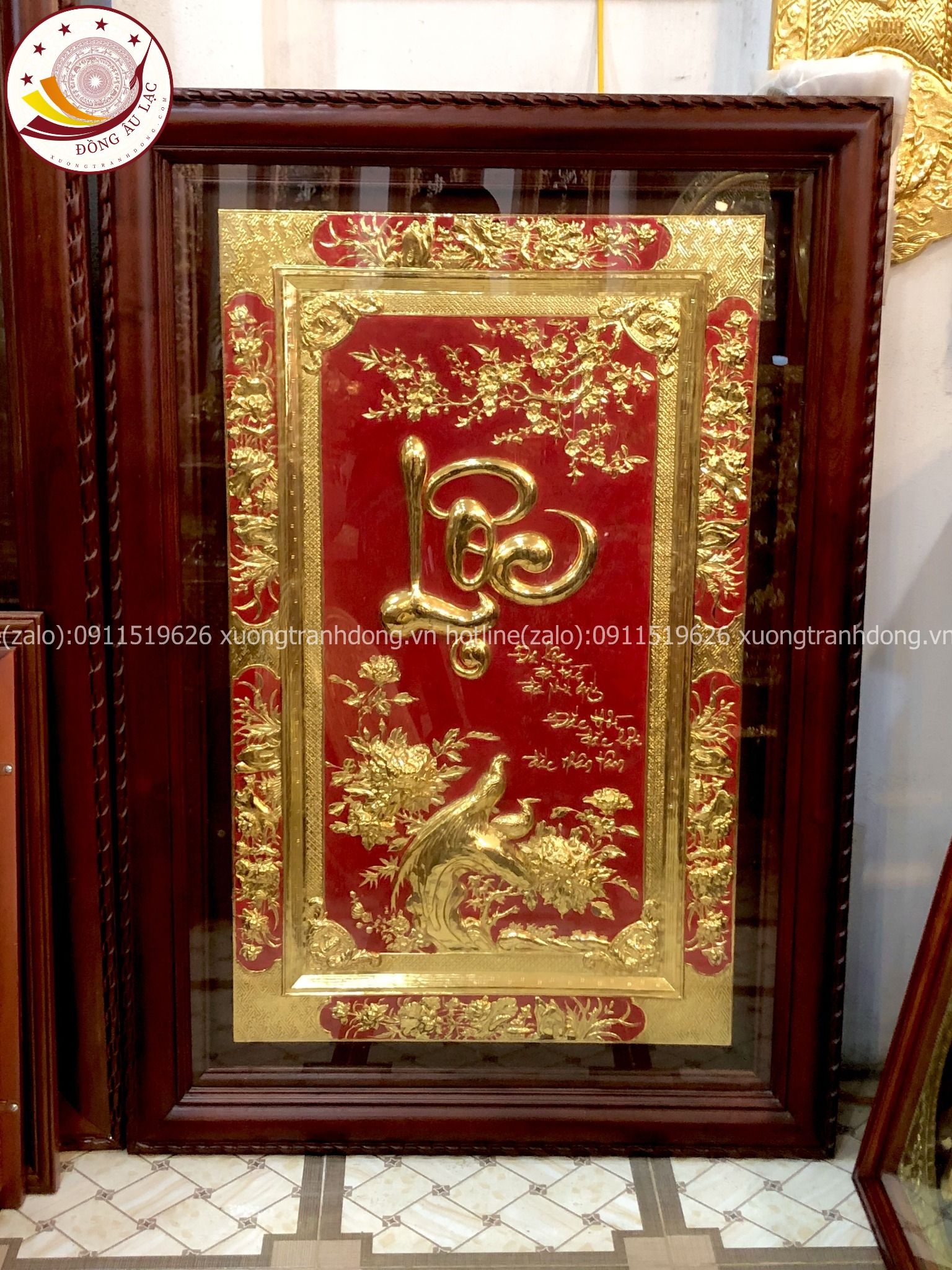 tranh qua tang chu loc bang dong vang ma vang 24k kich thuoc 88x128cm xuong tranh dong