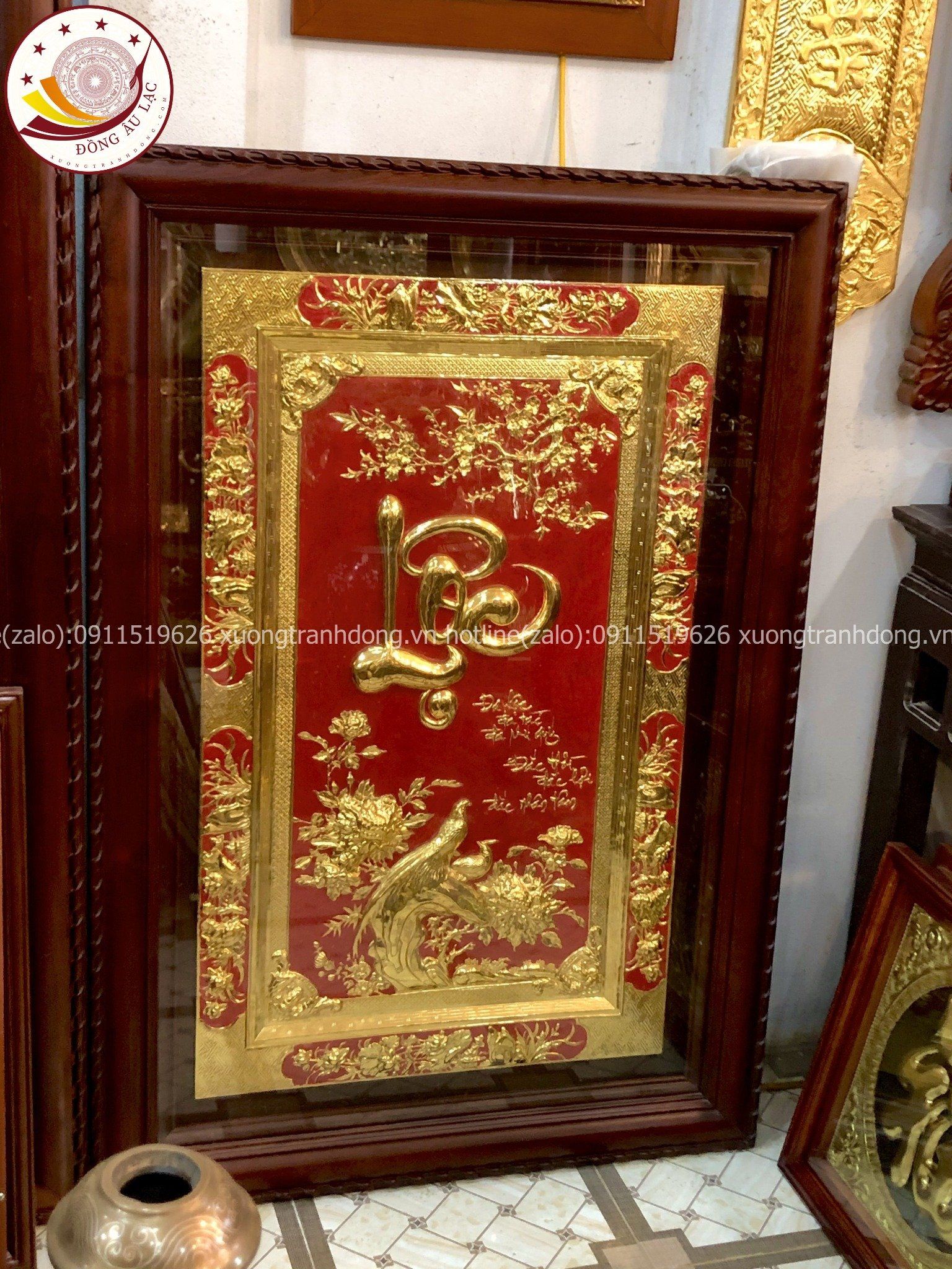 tranh qua tang chu loc bang dong vang ma vang 24k kich thuoc 88x128cm xuong tranh dong