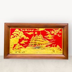 tranh qua tang thuan buom xuoi gio dong vang dat vang kich thuoc 50x90cm xuong tranh dong