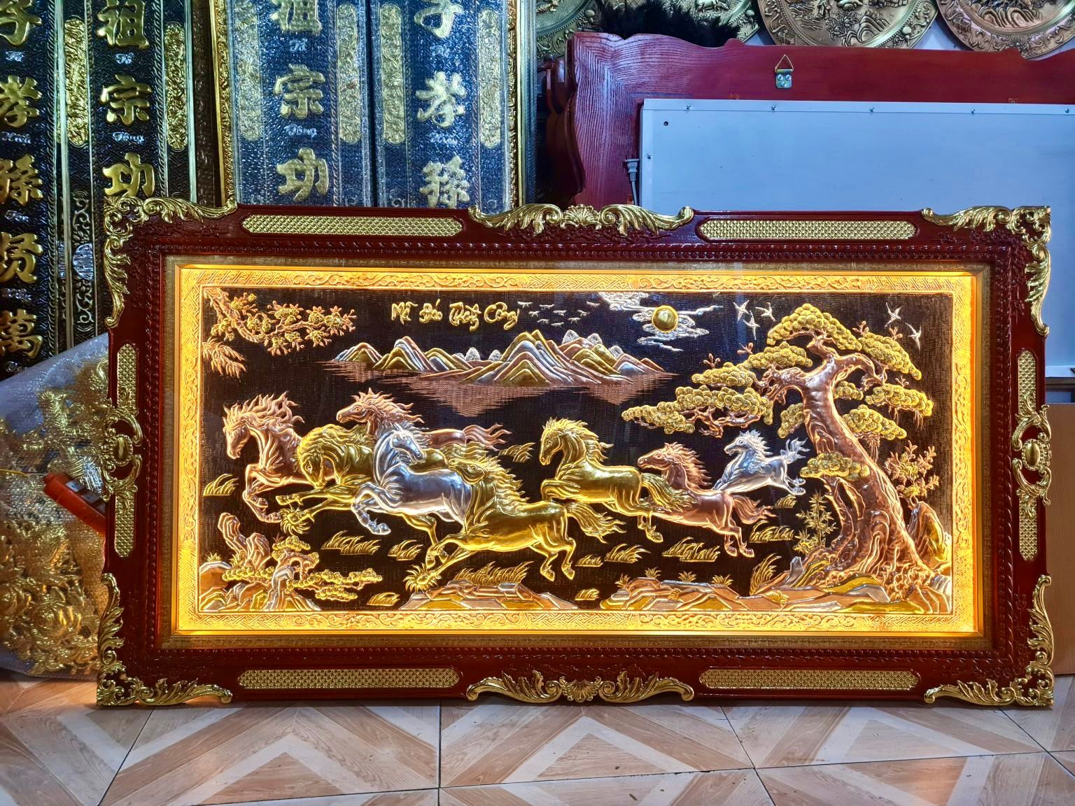 tranh ma dao thanh cong bang dong vang dat vang bac khung duc hoa van dat vang kt 1m7x90cm xuong tranh dong