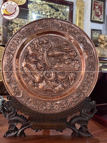 tranh mam sen ca dong do de ban kich thuoc duong kinh 35cm xuong tranh dong