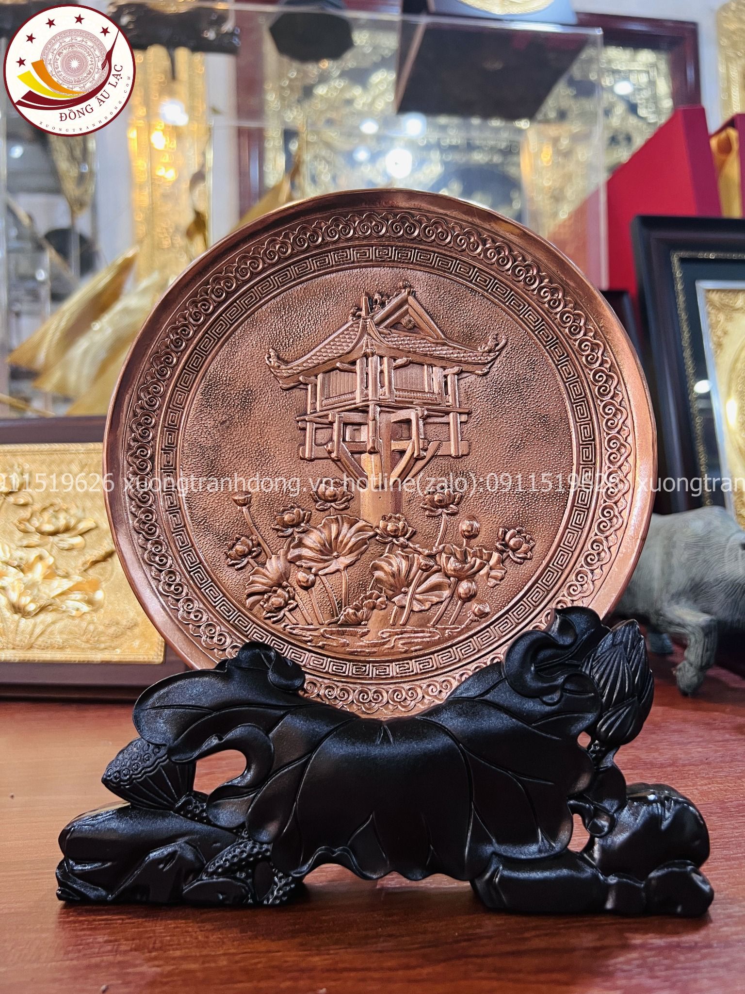 tranh qua tang danh lam chua mot cot dong do de ban duong kinh 20cm xuong tranh dong