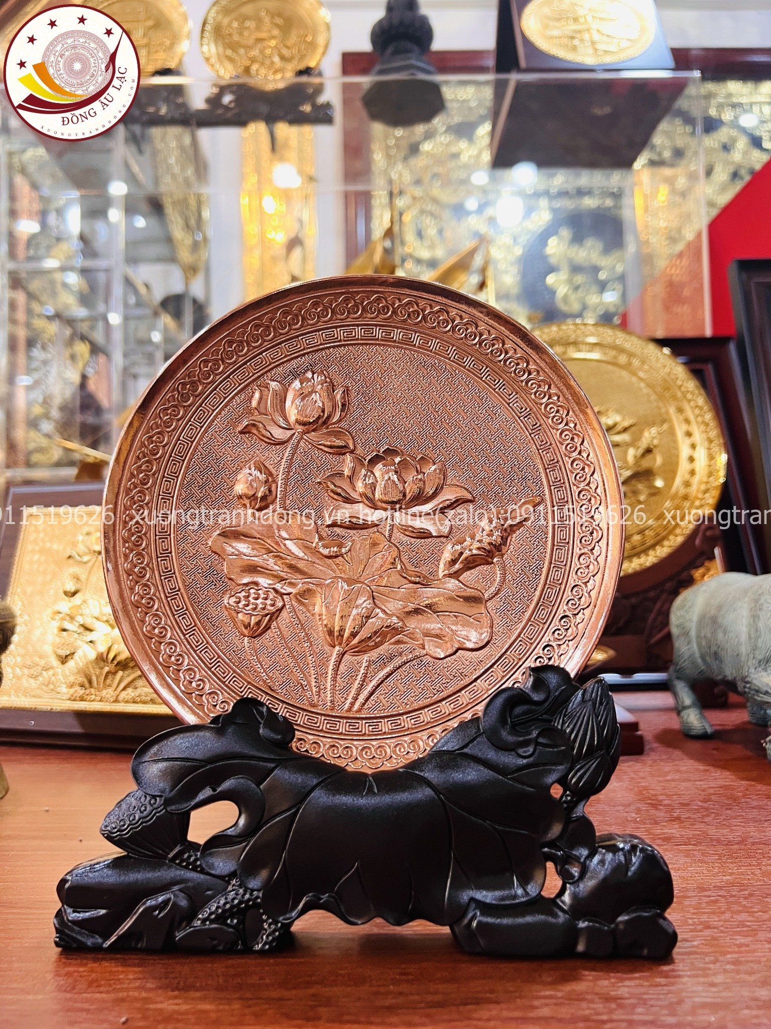 tranh qua tang hoa sen dia dong do de ban de go duong kinh 20cm xuong tranh dong