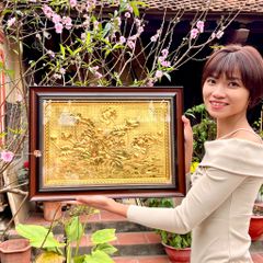 tranh hoa sen dong kich thuoc 38x54cm ma vang 24k tranh qua tang hoa sen