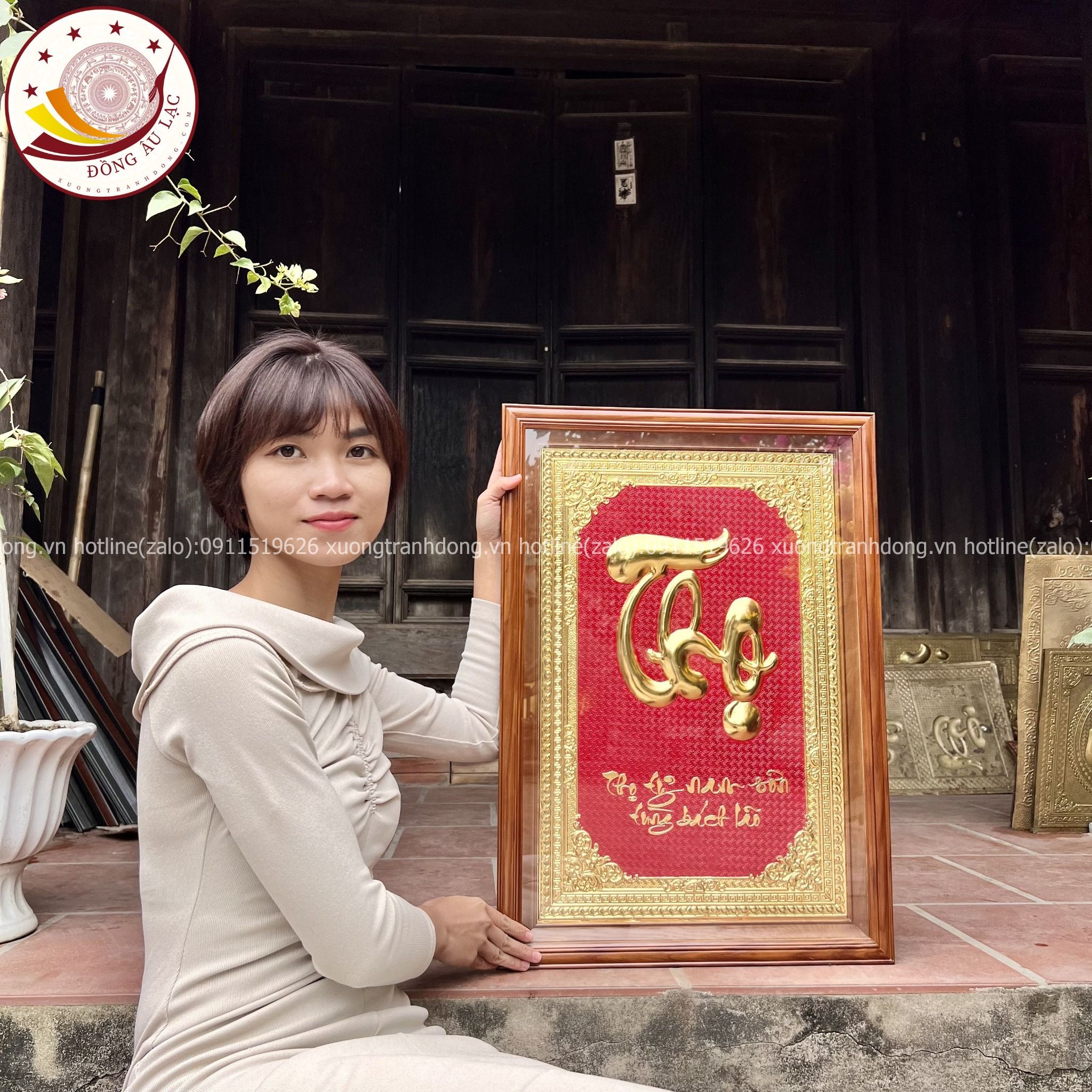 tranh qua tang chu tho bang dong vang ma vang 24k kich thuoc 48x68cm mau 4 xuong tranh dong