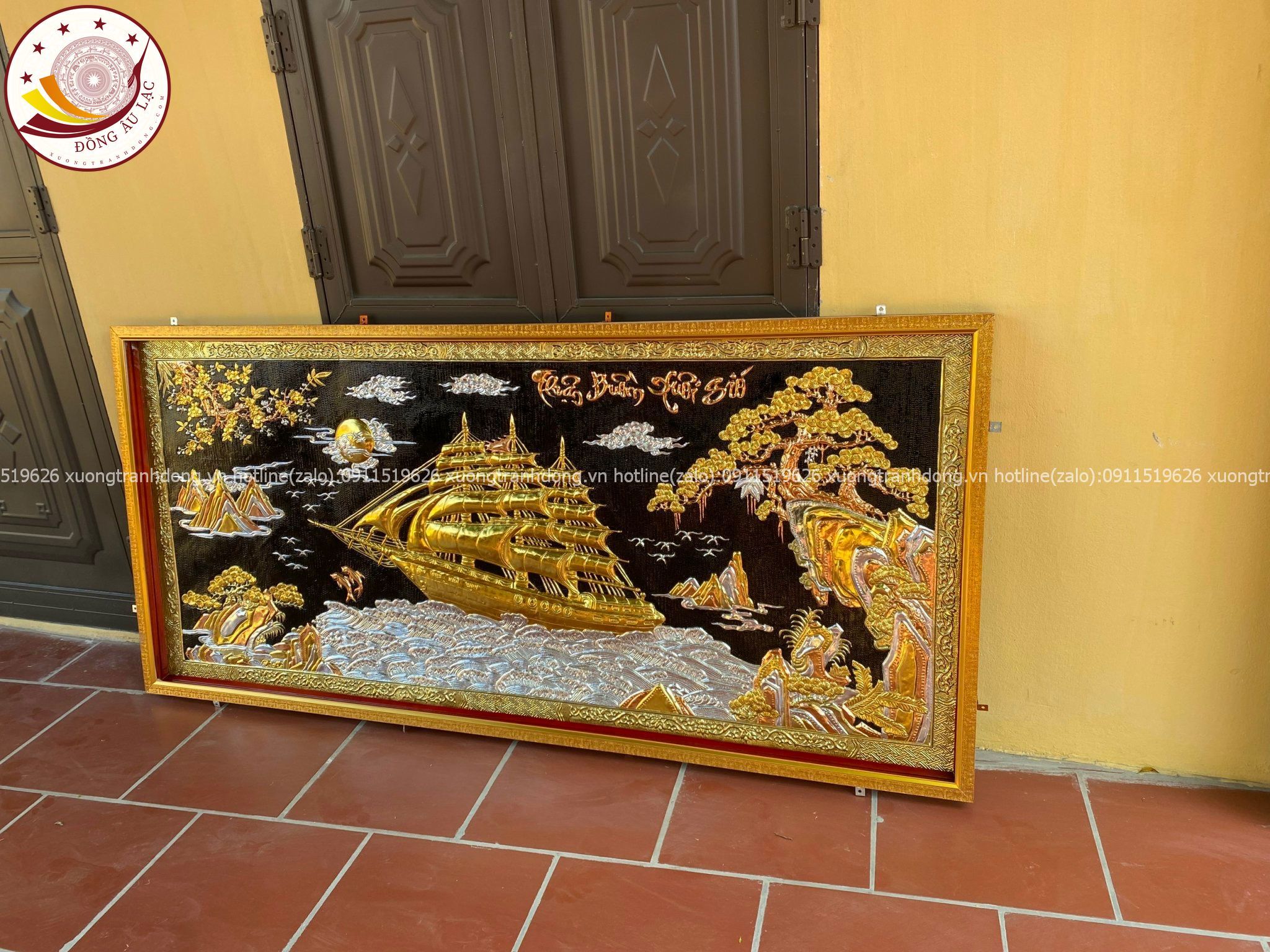 tranh thuan buom xuoi gio bang dong vang dat vang bac kt 1m20x2m30 xuong tranh dong