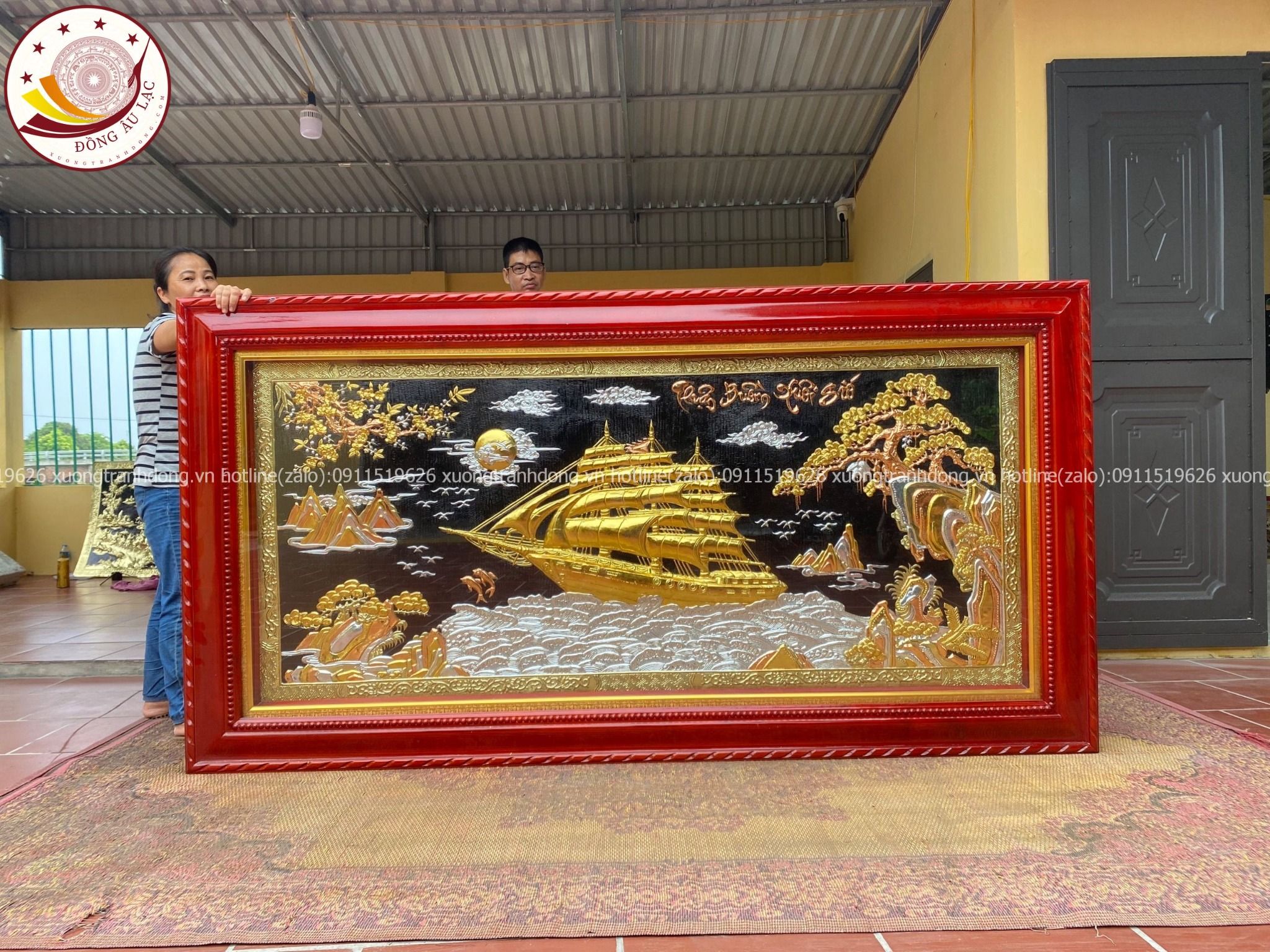 tranh thuan buom xuoi gio bang dong vang dat vang bac kt 1m20x2m30 xuong tranh dong