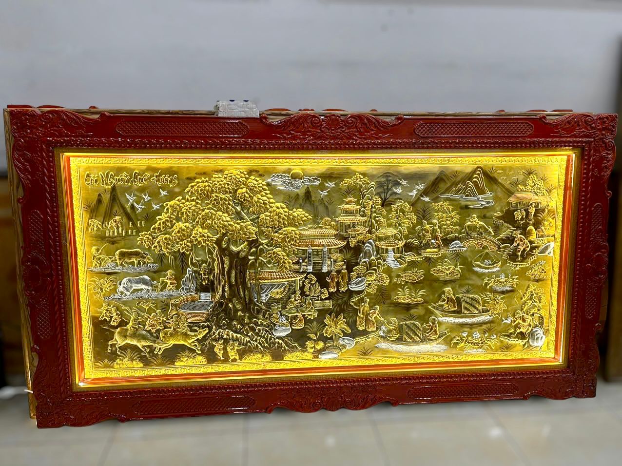 tranh coi nguon que huong dong vang nen xuoc dat vang bac khung duc 1m20x2m30 mau 2 xuong tranh dong