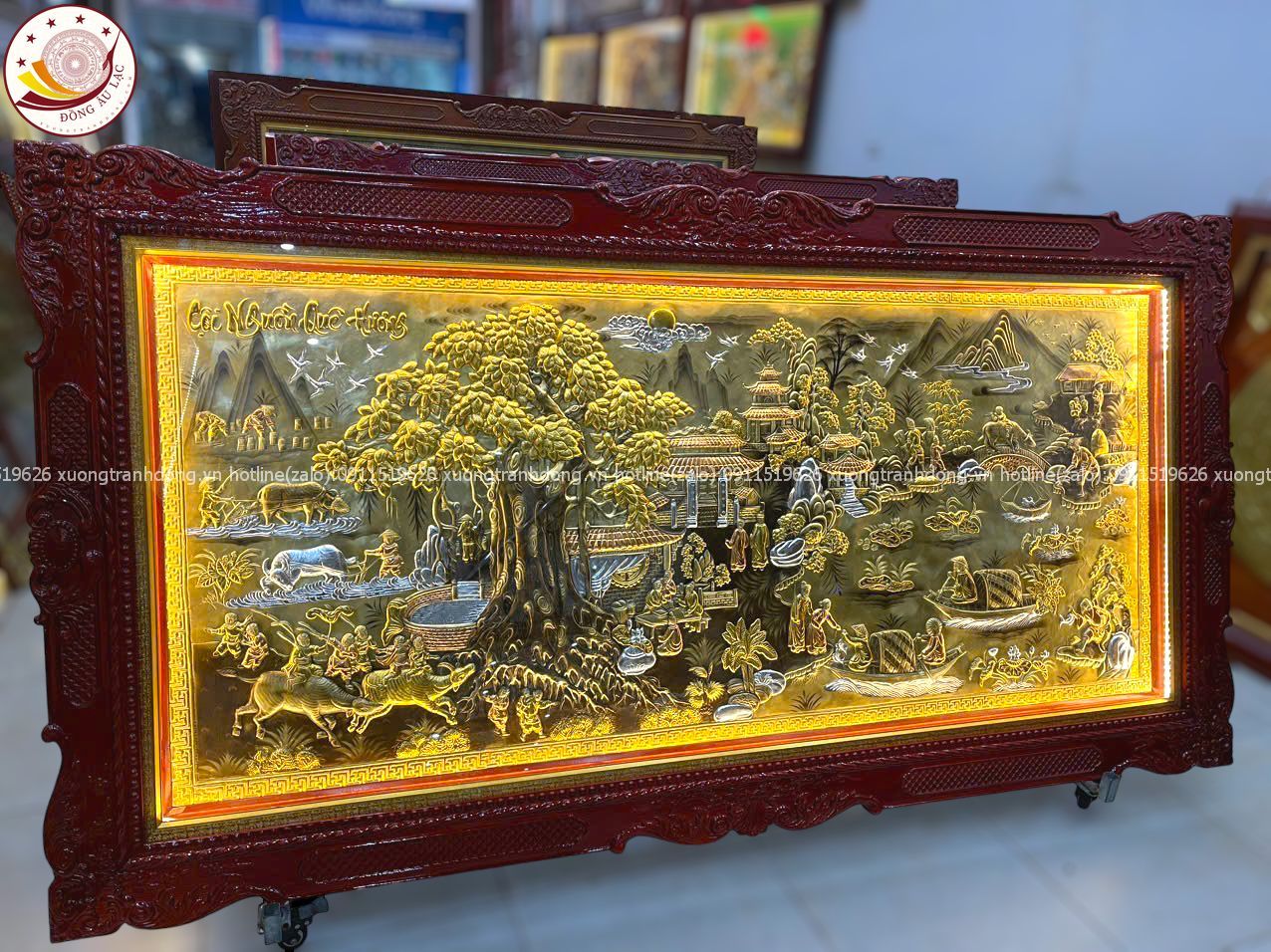 tranh coi nguon que huong dong vang nen xuoc dat vang bac khung duc 1m20x2m30 mau 2 xuong tranh dong