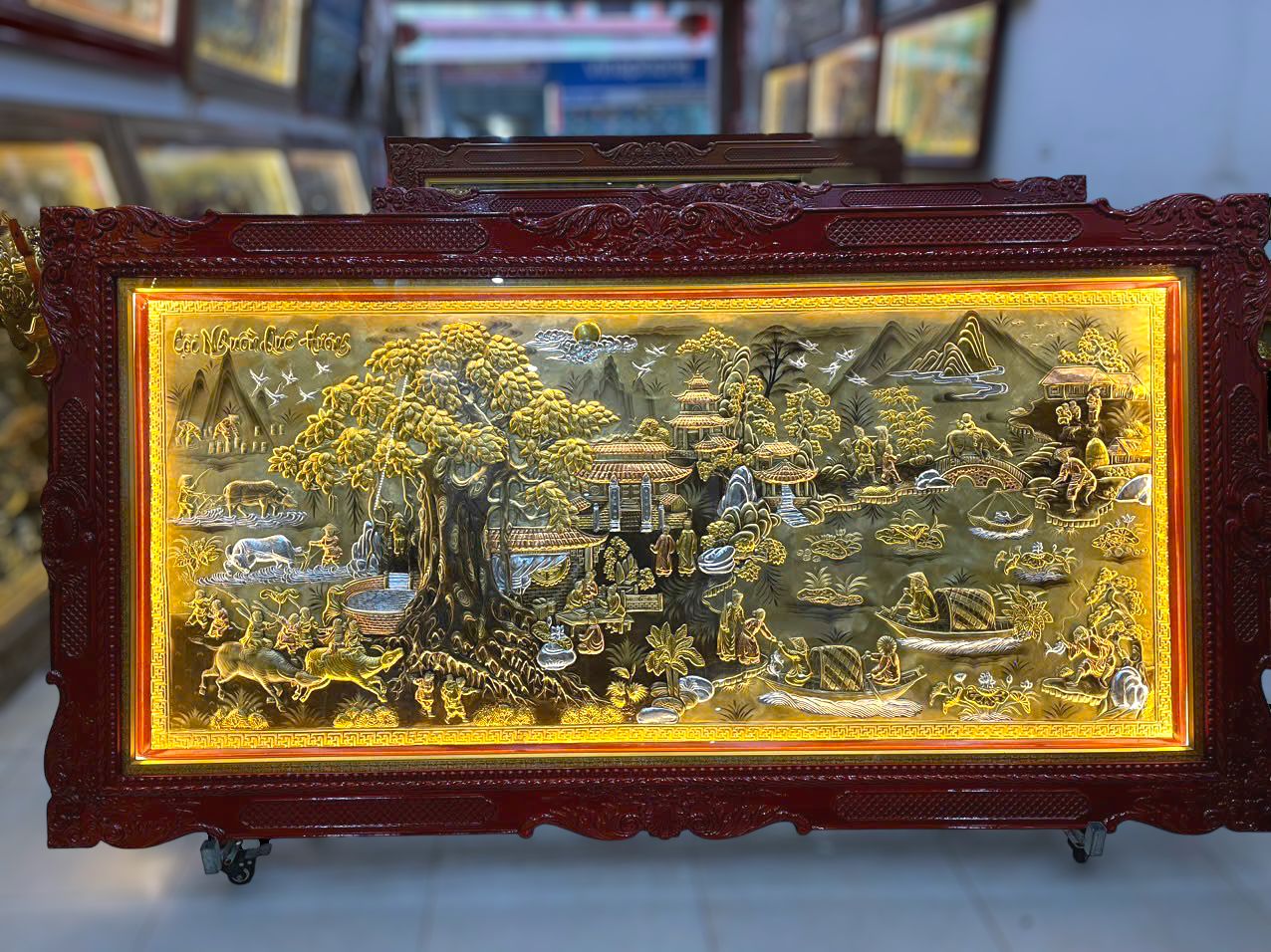 tranh coi nguon que huong bang dong vang dat vang bac khung duc hoa van kt 2m3x1m2