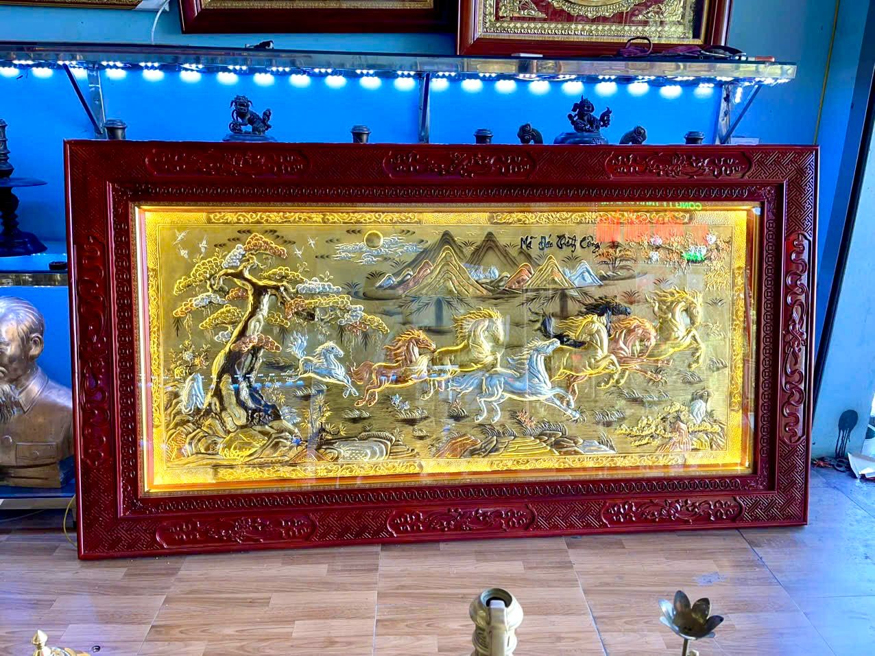 tranh ma dao thanh cong bang dong vang dat vang bac khung duc hoa van kt 2m3x1m2 xuong tranh dong