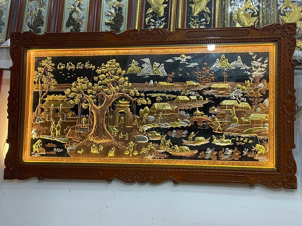 tranh coi nguon que huong dong do dat vang bac khung duc 1m20x2m30 xuong tranh dong