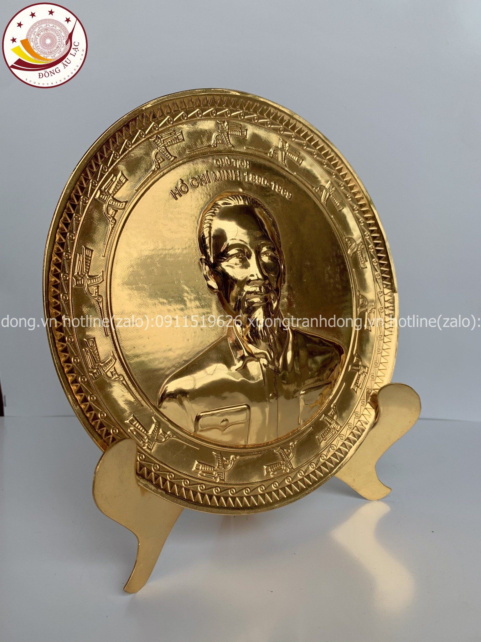 tranh qua tang danh nhan tranh bac ho bang dong vang de ban ma vang 24k duong kinh 19cm xuong tranh dong
