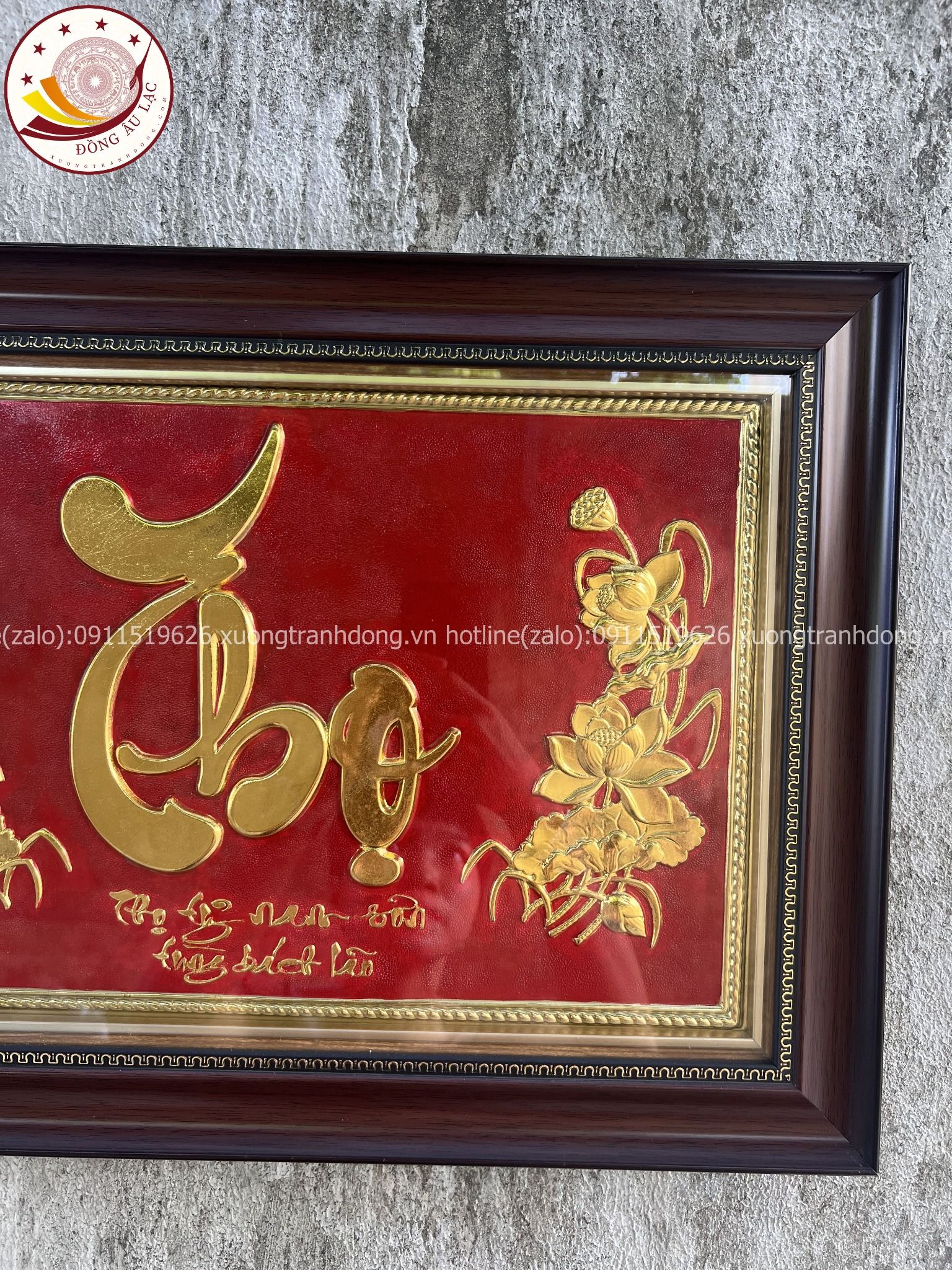 tranh qua tang chu tho bang dong vang dat vang kich thuoc 38x54cm xuong tranh dong