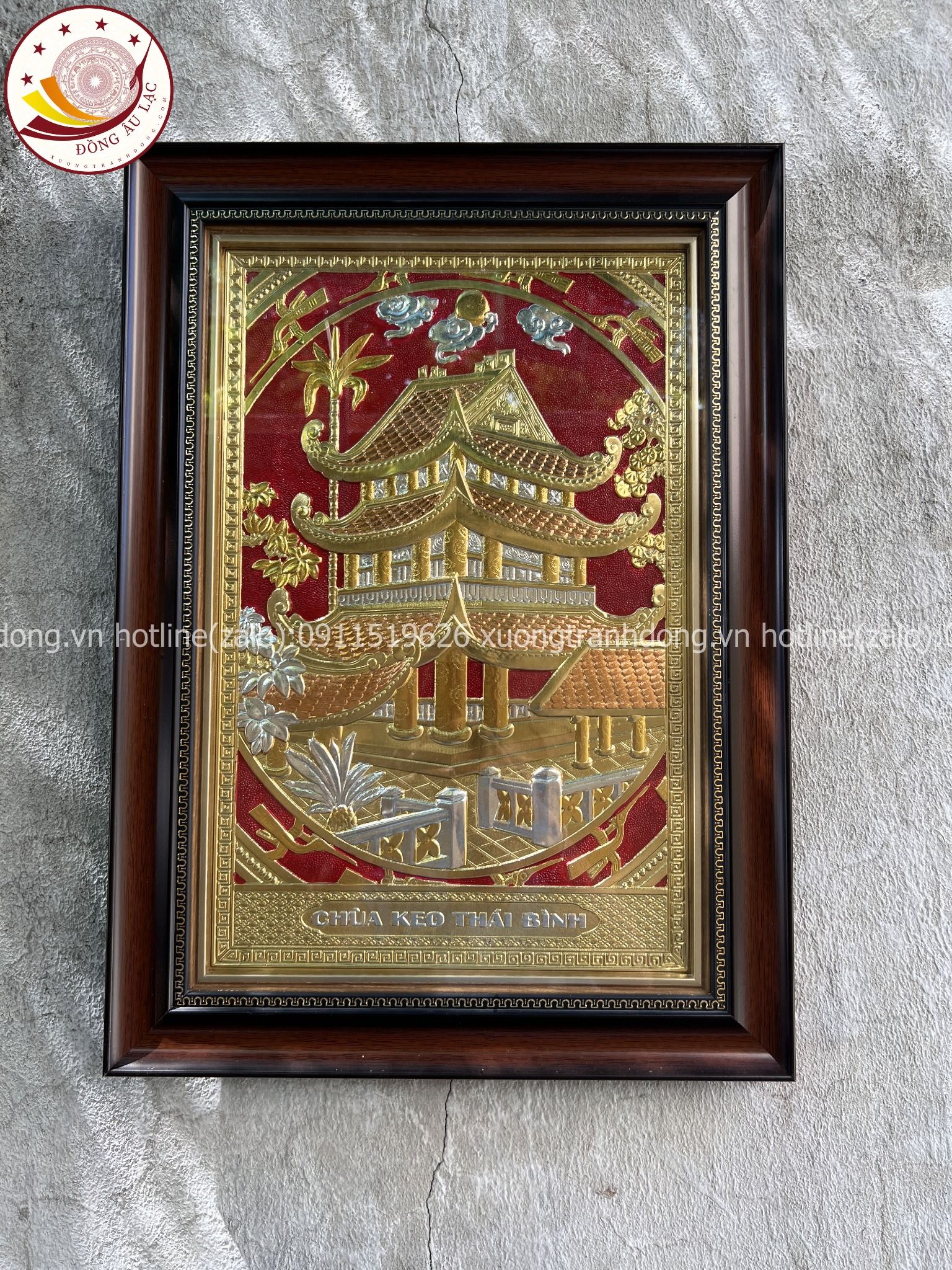 tranh qua tang danh lam chua keo thai binh dong vang dat vang 24k kich thuoc 48x68cm xuong tranh dong