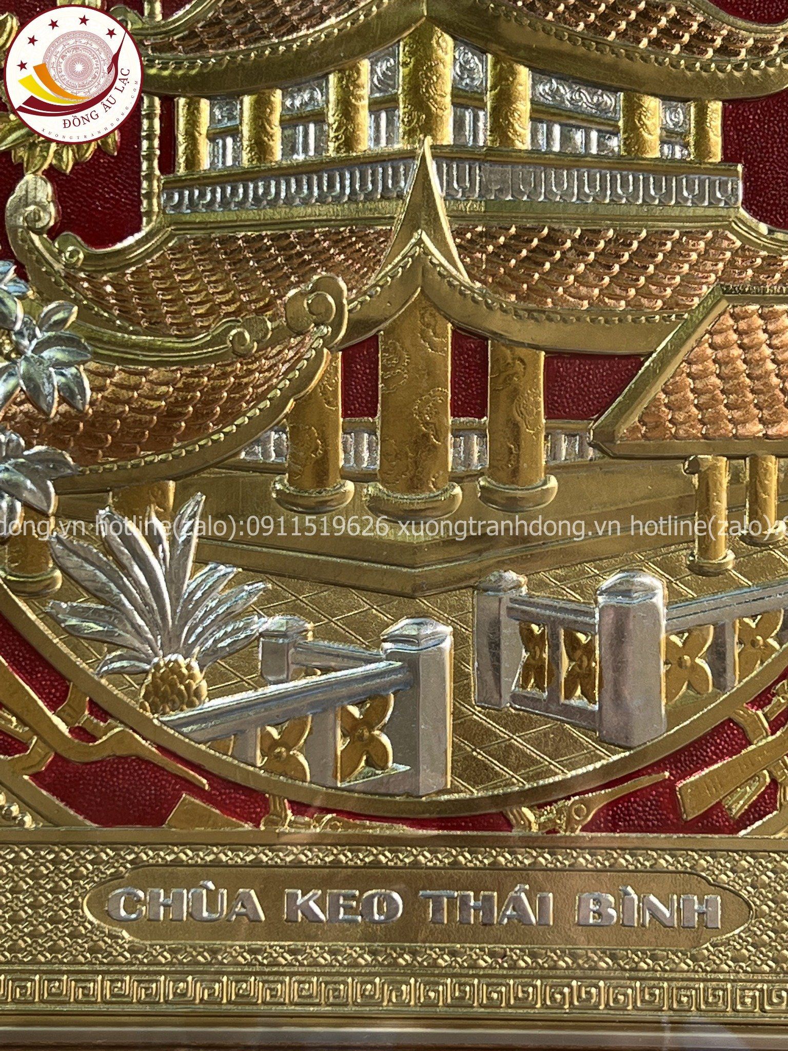 tranh qua tang danh lam chua keo thai binh dong vang dat vang 24k kich thuoc 48x68cm xuong tranh dong