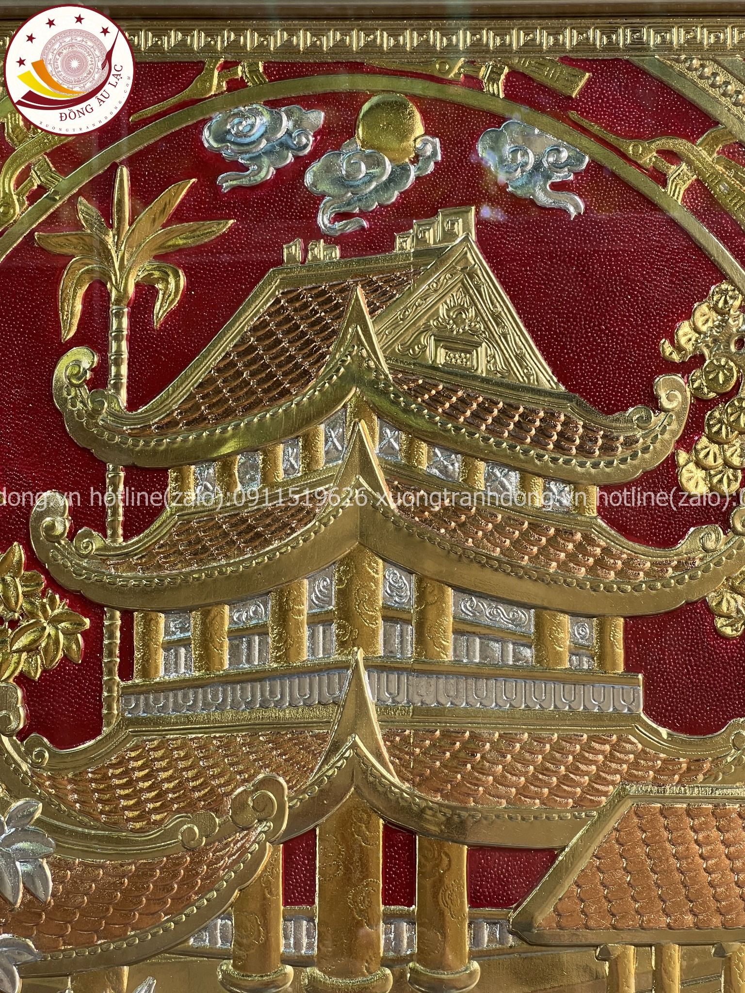 tranh qua tang danh lam chua keo thai binh dong vang dat vang 24k kich thuoc 48x68cm xuong tranh dong