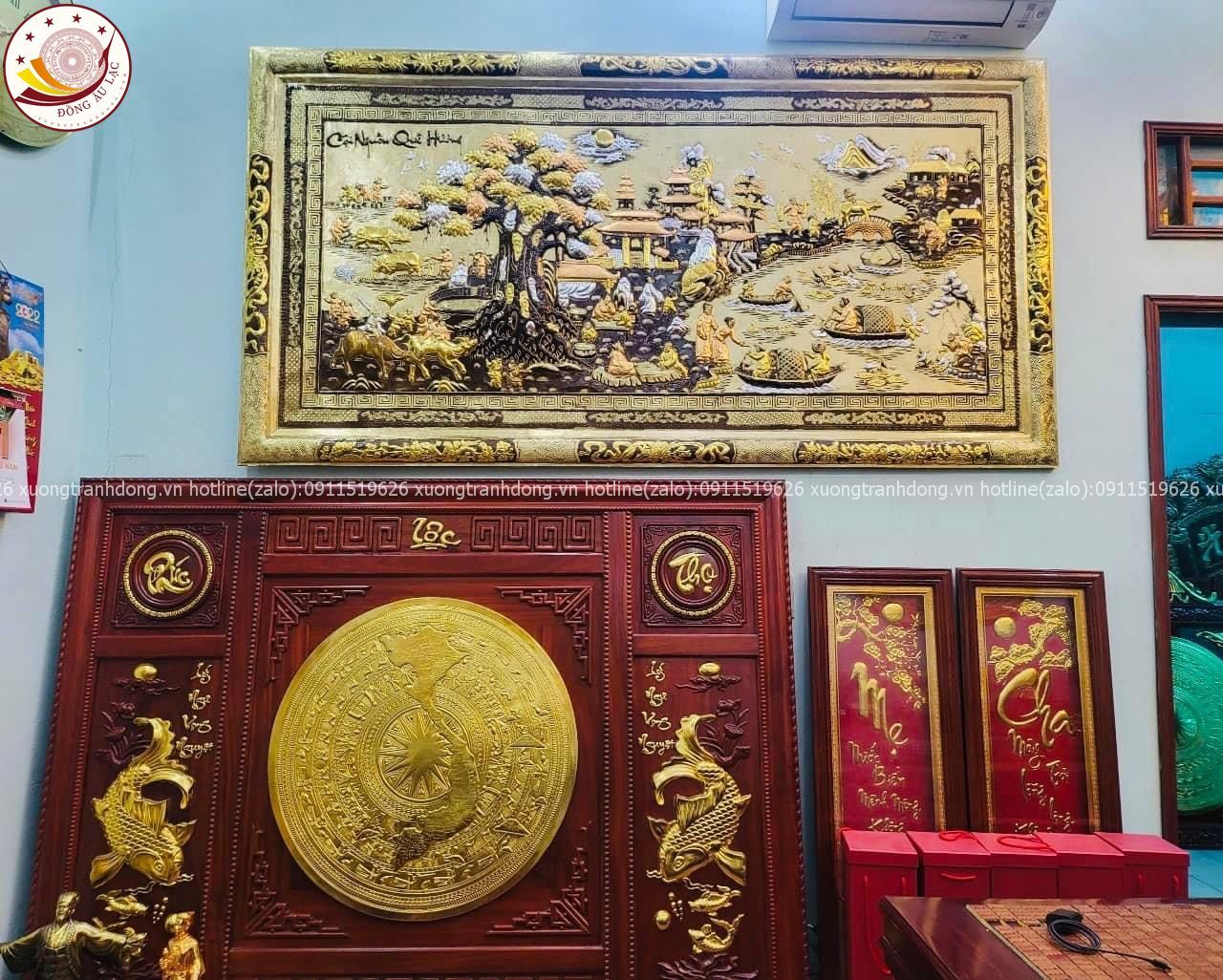 tranh coi nguon que huong dong vang nen xuoc dat vang khung dong 2m3x1m2 xuong tranh dong