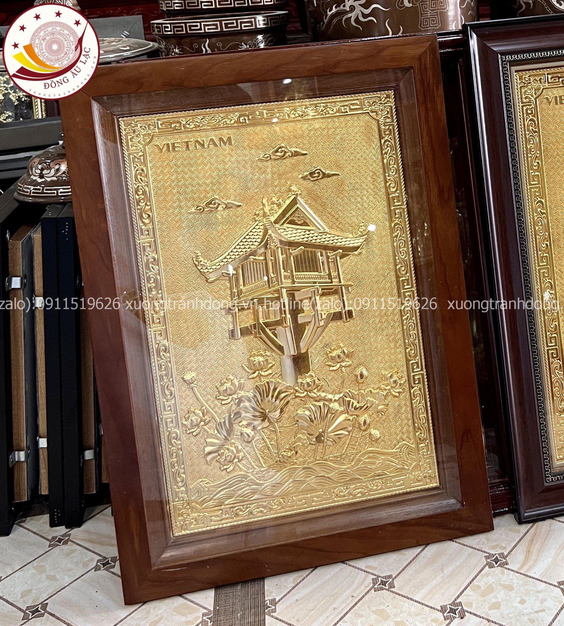 tranh qua tang danh lam chua mot cot dong vang dat vang 24k kich thuoc 38x54cm mau 2 xuong tranh dong