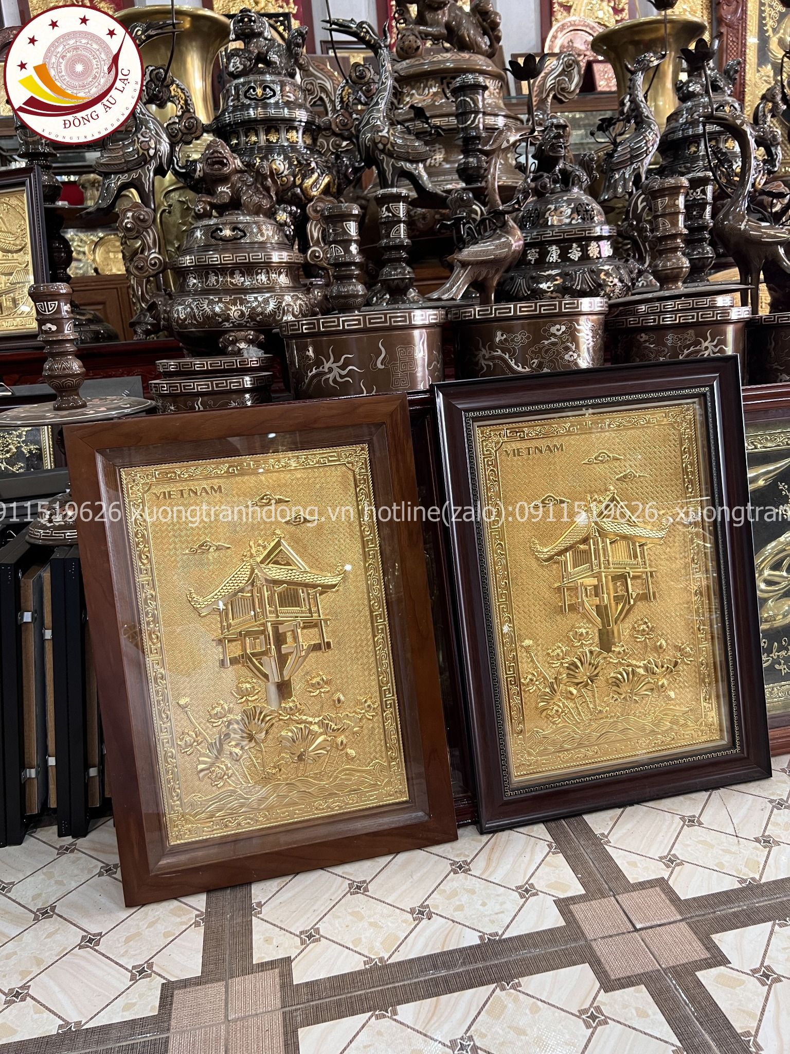 tranh qua tang danh lam chua mot cot dong vang dat vang 24k kich thuoc 38x54cm mau 2 xuong tranh dong