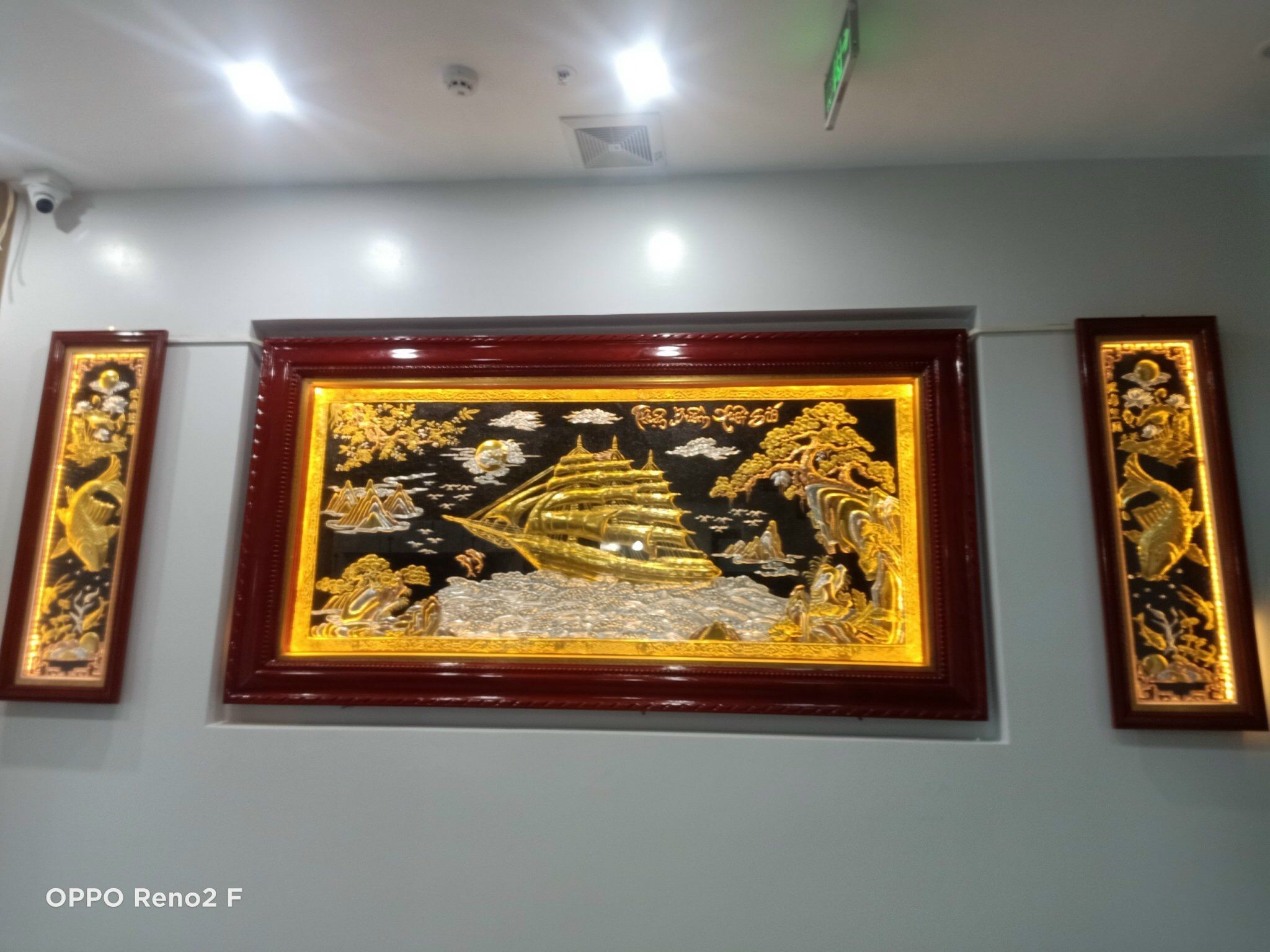 tranh thuan buom xuoi gio bang dong vang dat vang bac kt 1m20x2m30 xuong tranh dong