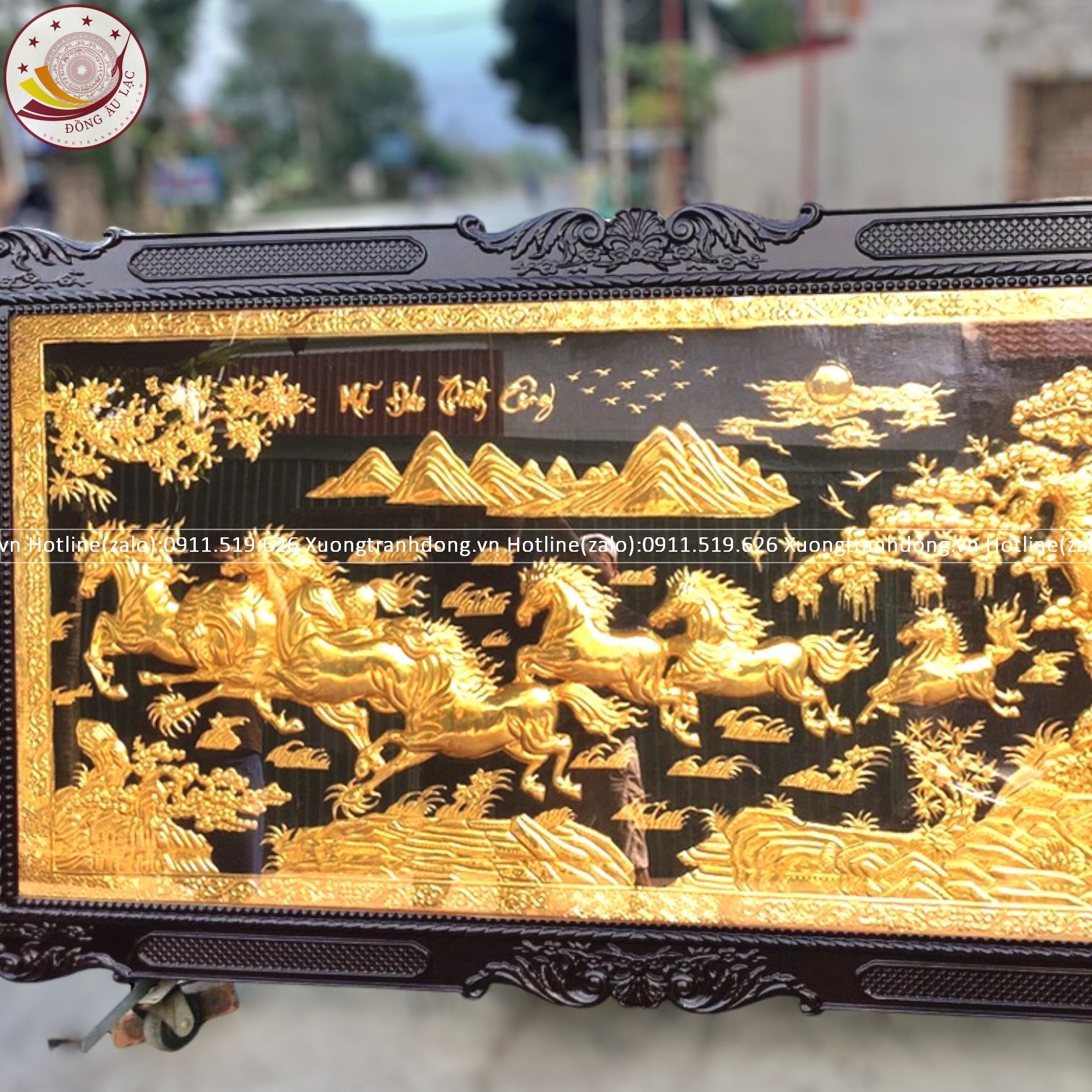 tranh ma dao thanh cong bang dong vang dat vang khung duc hoa van kt 2m3x1m2 xuong tranh dong