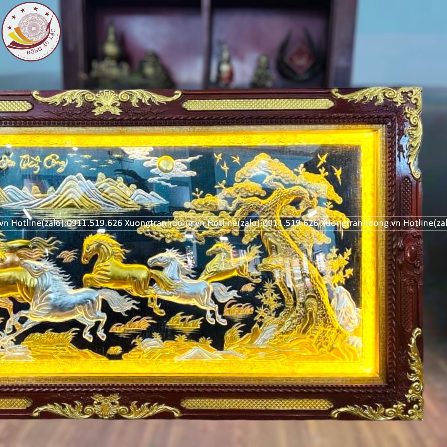 tranh ma dao thanh cong bang dong vang dat vang bac khung duc hoa van dat vang kt 1m7x90cm xuong tranh dong