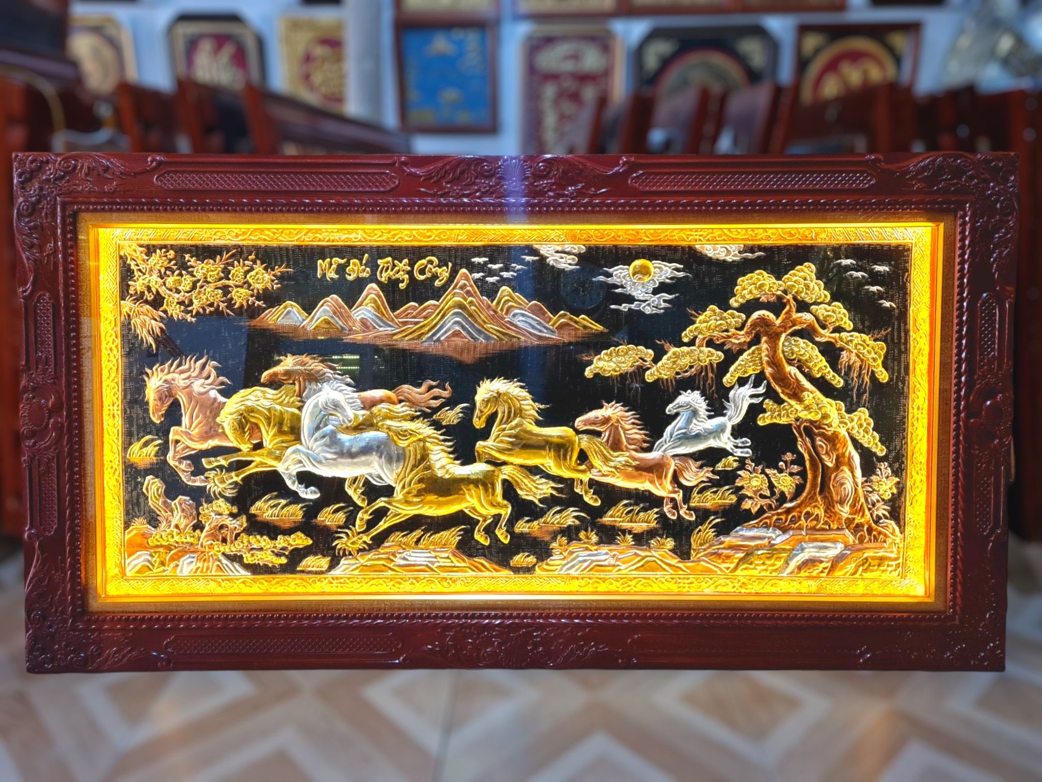 tranh ma dao thanh cong bang dong vang dat vang bac khung duc hoa van kt 1m7x90cm xuong tranh dong