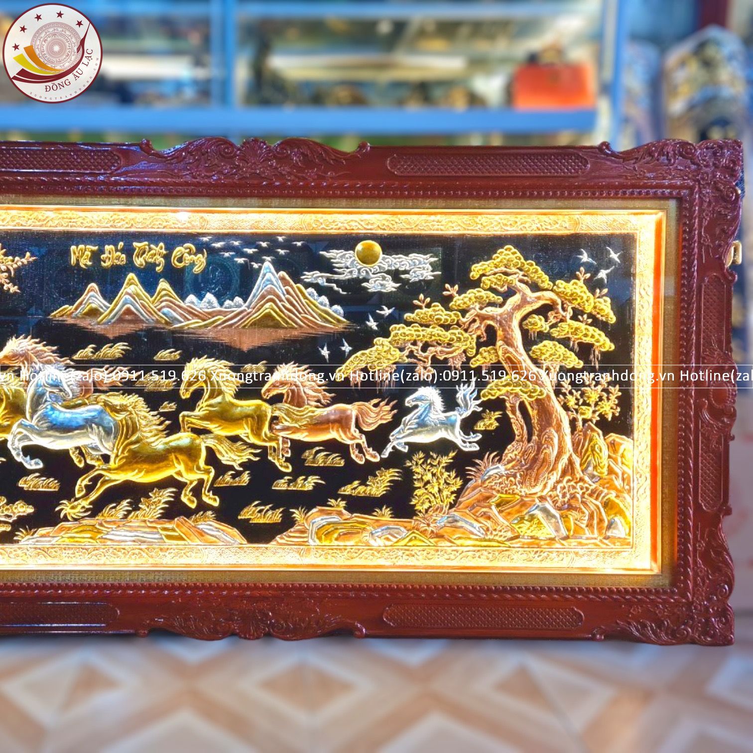 tranh ma dao thanh cong bang dong vang dat vang bac khung duc hoa van kt 1m7x90cm xuong tranh dong