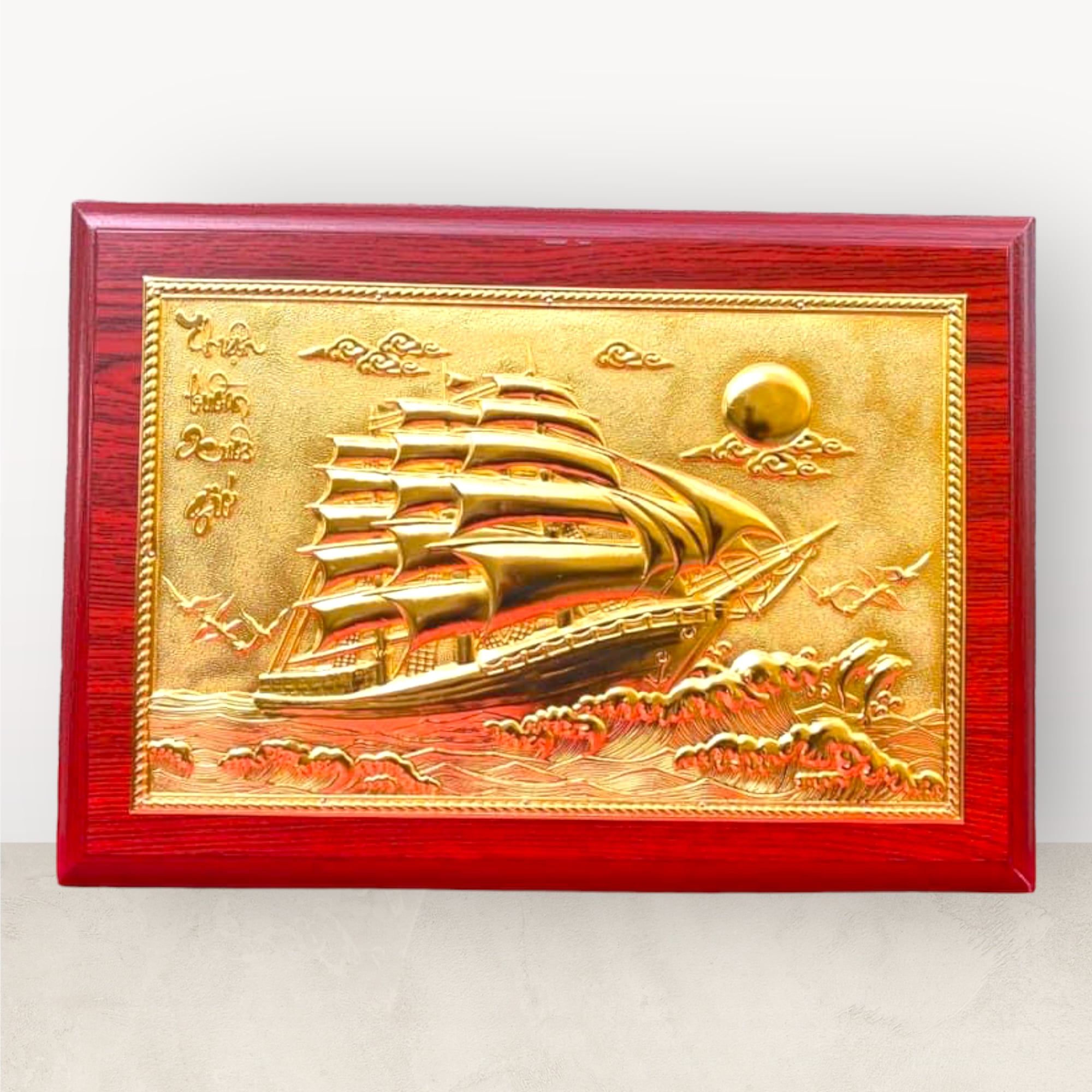 tranh qua tang thuan buom xuoi gio dong vang dat vang 24k kich thuoc 25x35cm xuong tranh dong