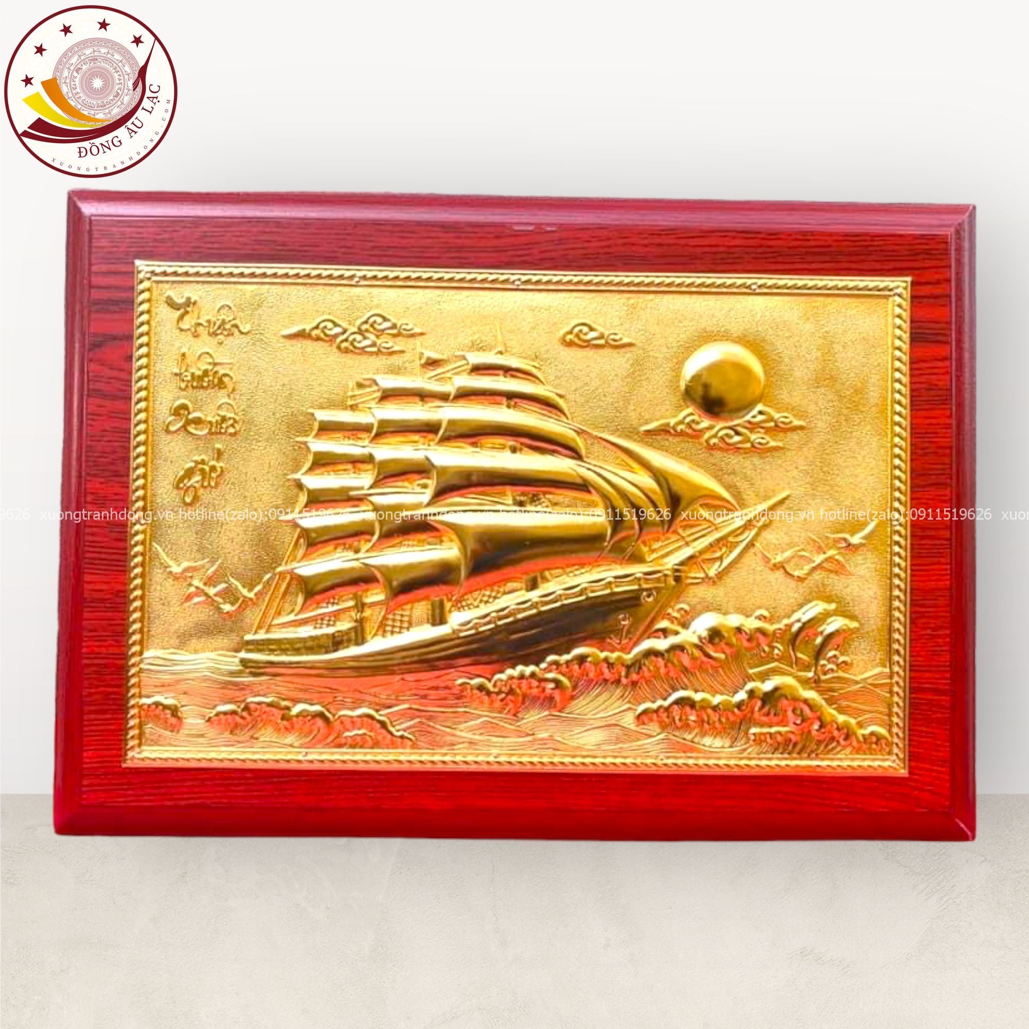 tranh qua tang thuan buom xuoi gio dong vang dat vang 24k kich thuoc 25x35cm xuong tranh dong