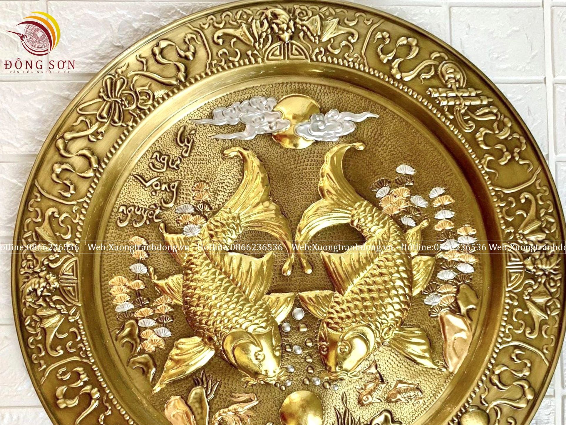 tranh mam ly ngu vong nguyet bang dong vang duong kinh 52cm dat vang bac