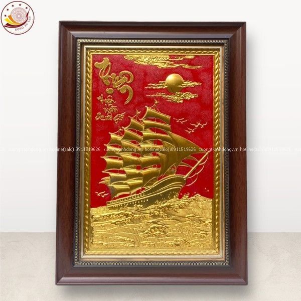 tranh qua tang thuan buom xuoi gio dong vang dat vang kich thuoc 38x54cm xuong tranh dong