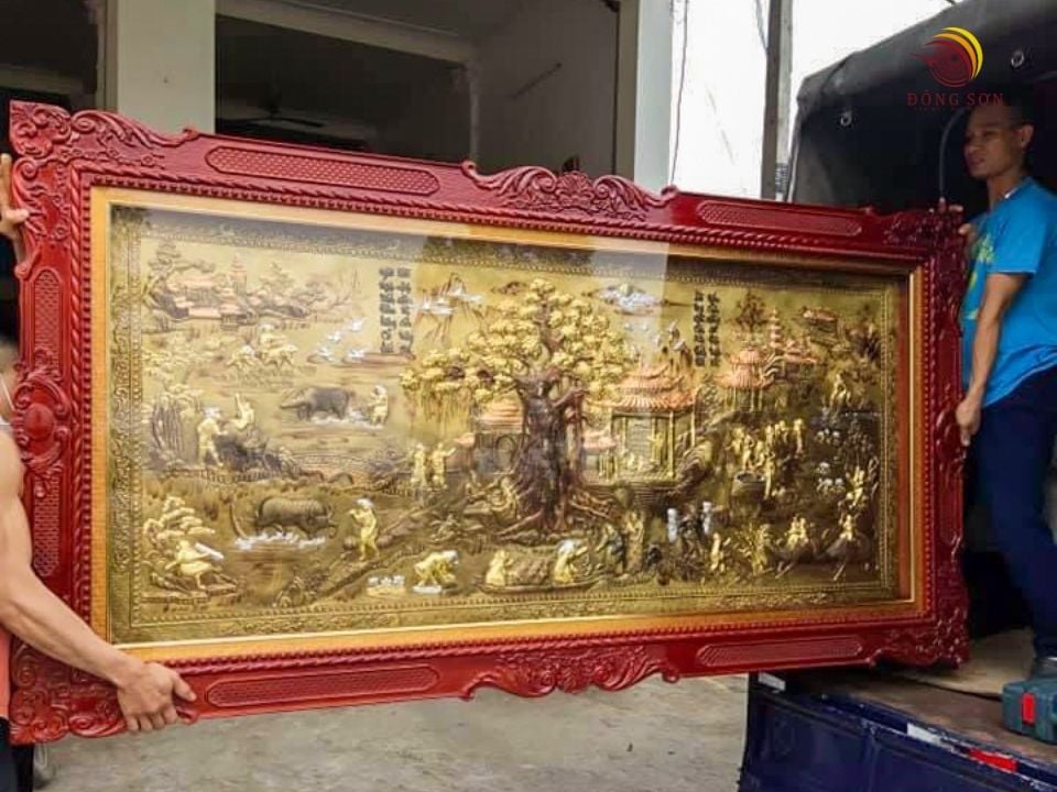 tranh dong que bang dong vang mau gia co kt 1m7x90cm