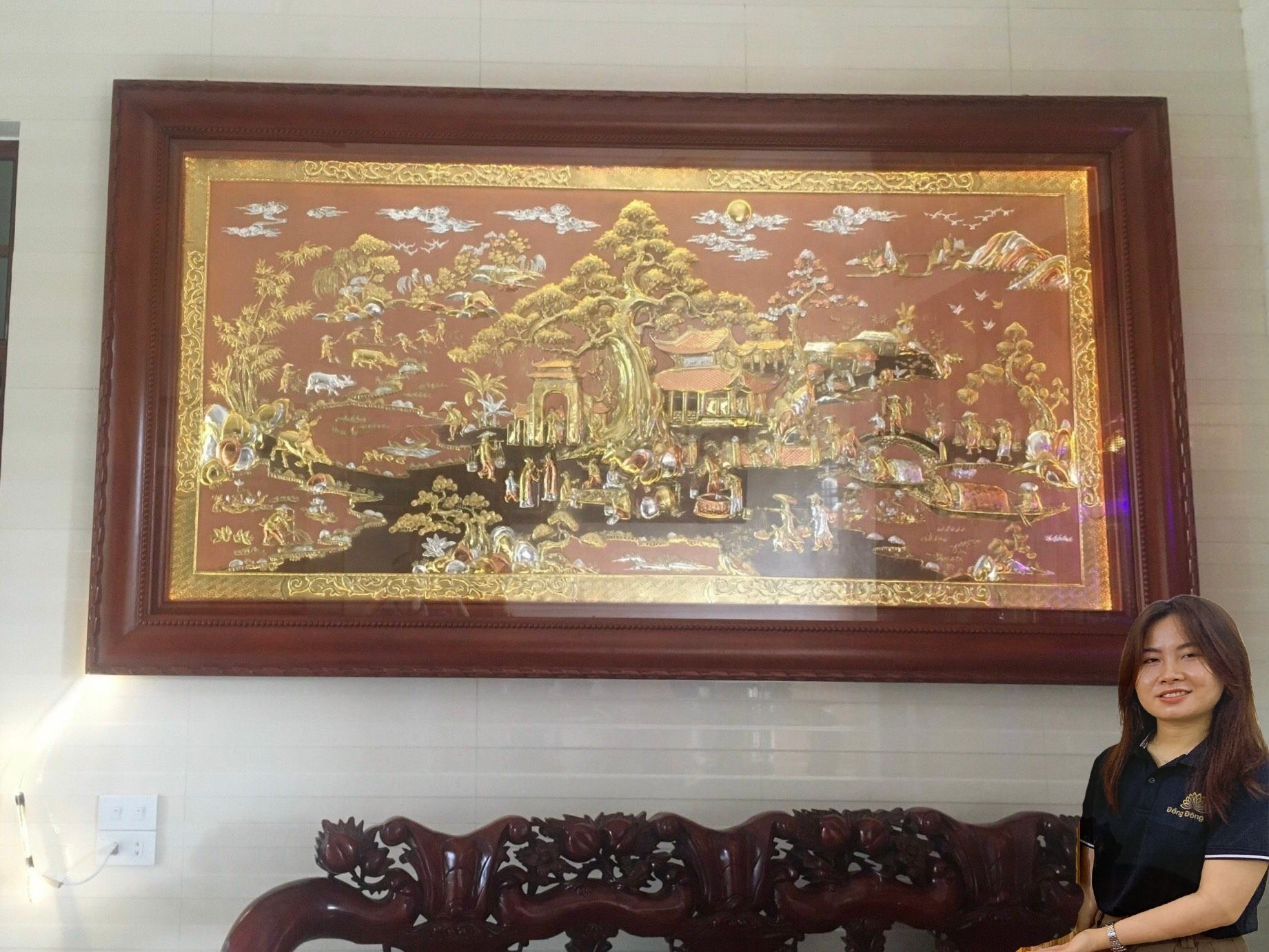 tranh dong que dong vang dat diem vang bac kich thuoc 2m31x1m27
