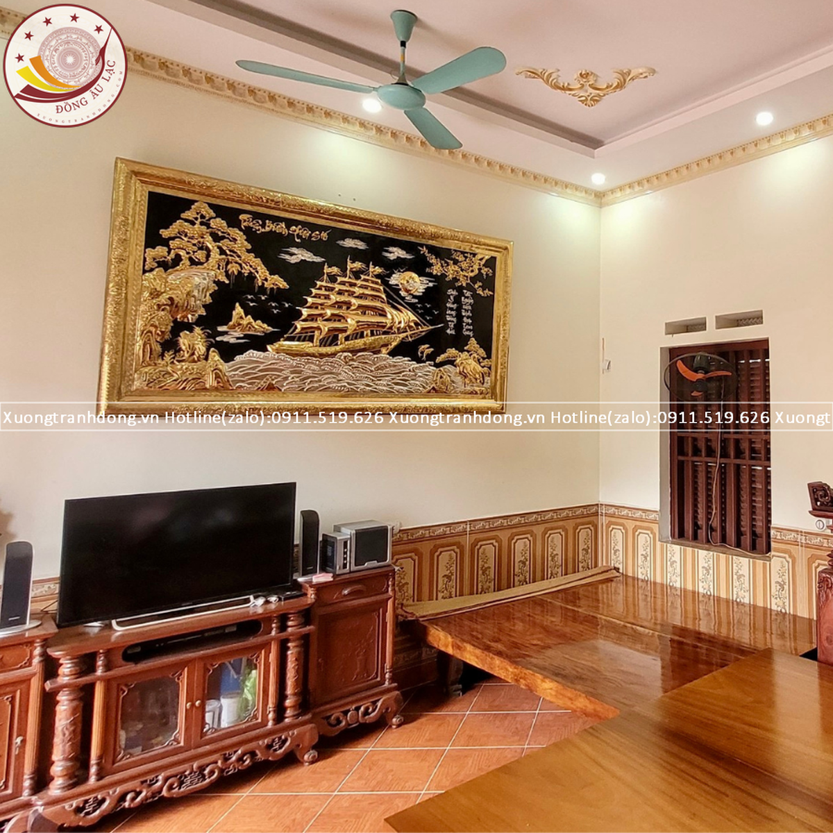 tranh thuan buom xuoi gio dong vang ma diem vang bac khung dong kich thuoc 2m31x1m27 xuong tranh dong