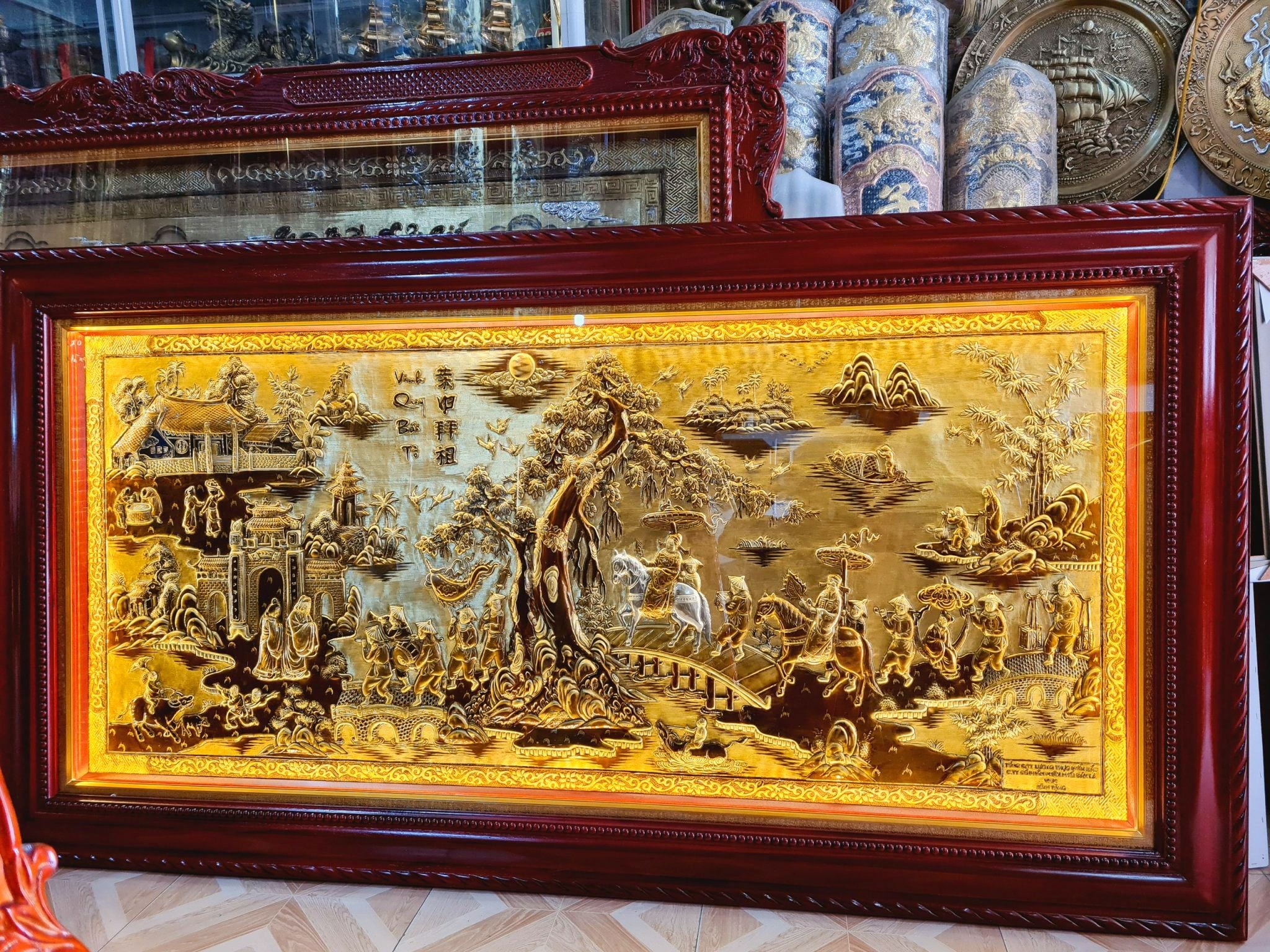 tranh vinh quy bai to bang dong vang xuoc gia co kich thuoc 1m7x90cm