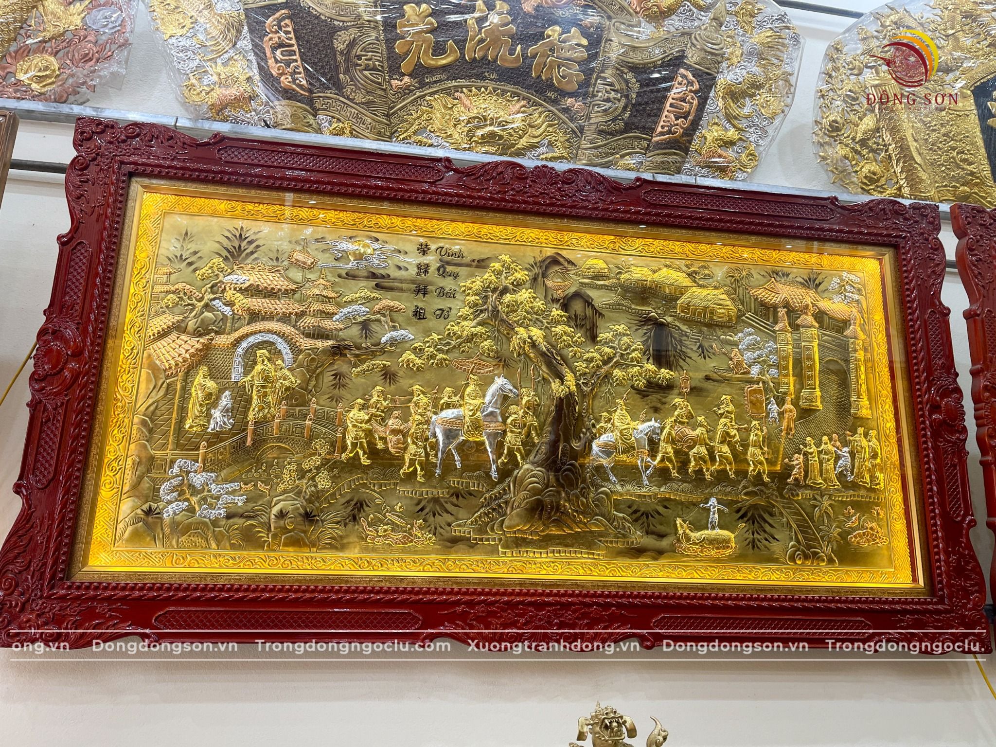 tranh vinh quy bai to bang dong vang dat vang bac nen cao xuoc gia co kich thuoc 1m7x90cm