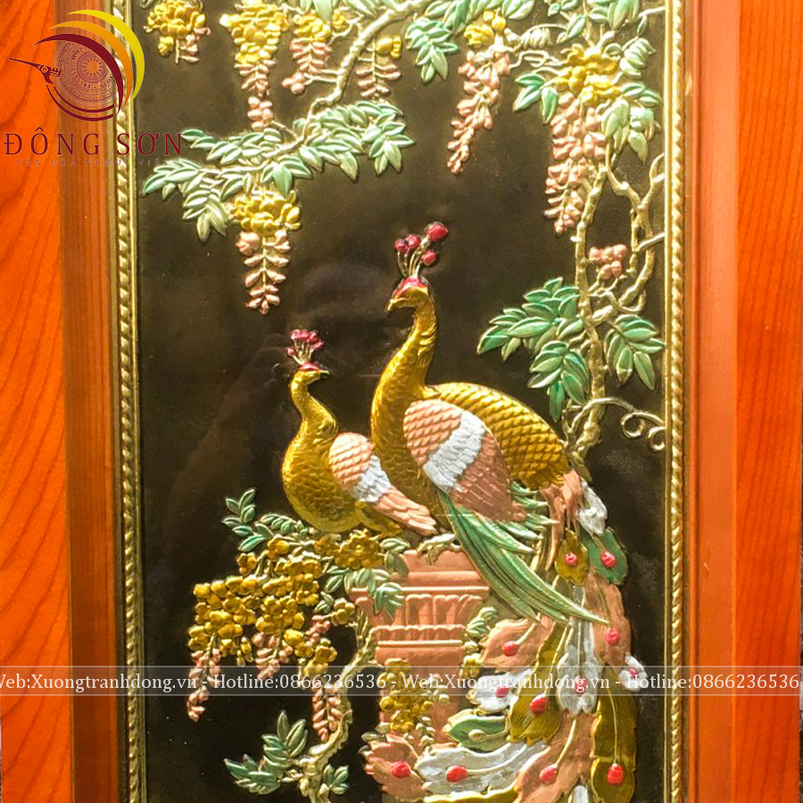 tranh phu the vien man dong vang kich thuoc 38x68cm nen den ve nen khung soi