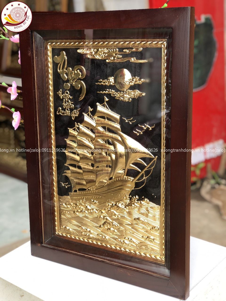 tranh qua tang thuan buom xuoi gio dong vang ma vang 24k kich thuoc 38x54cm mau 2 xuong tranh dong