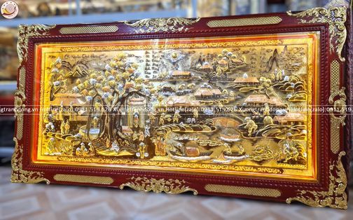 tranh coi nguon que huong bang dong vang dat vang bac khung duc hoa van dat vang kt 2m3x1m2