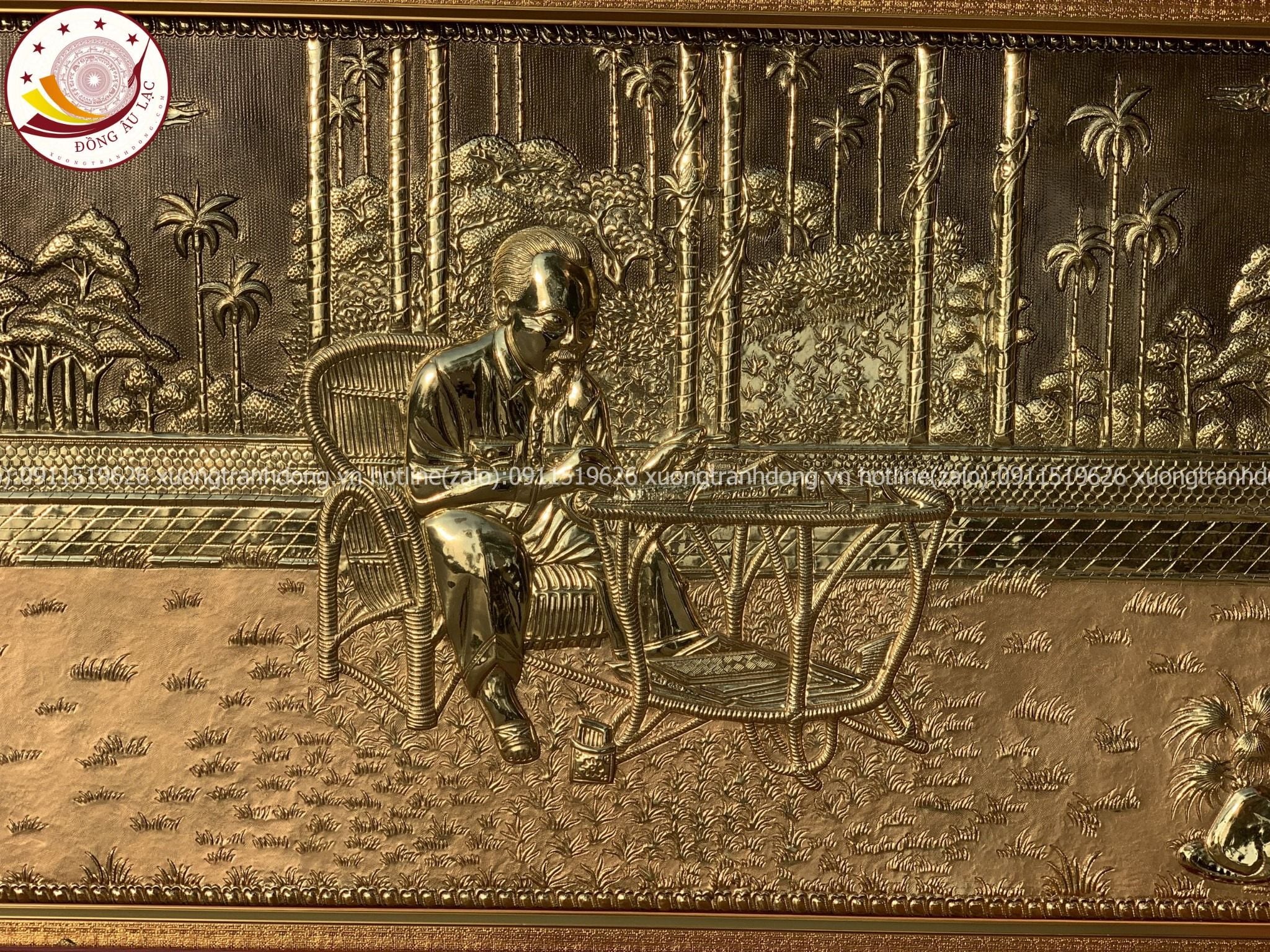 tranh qua tang danh nhan tranh bac ho ngoi ghe may dong vang kich thuoc 90x170cm xuong tranh dong