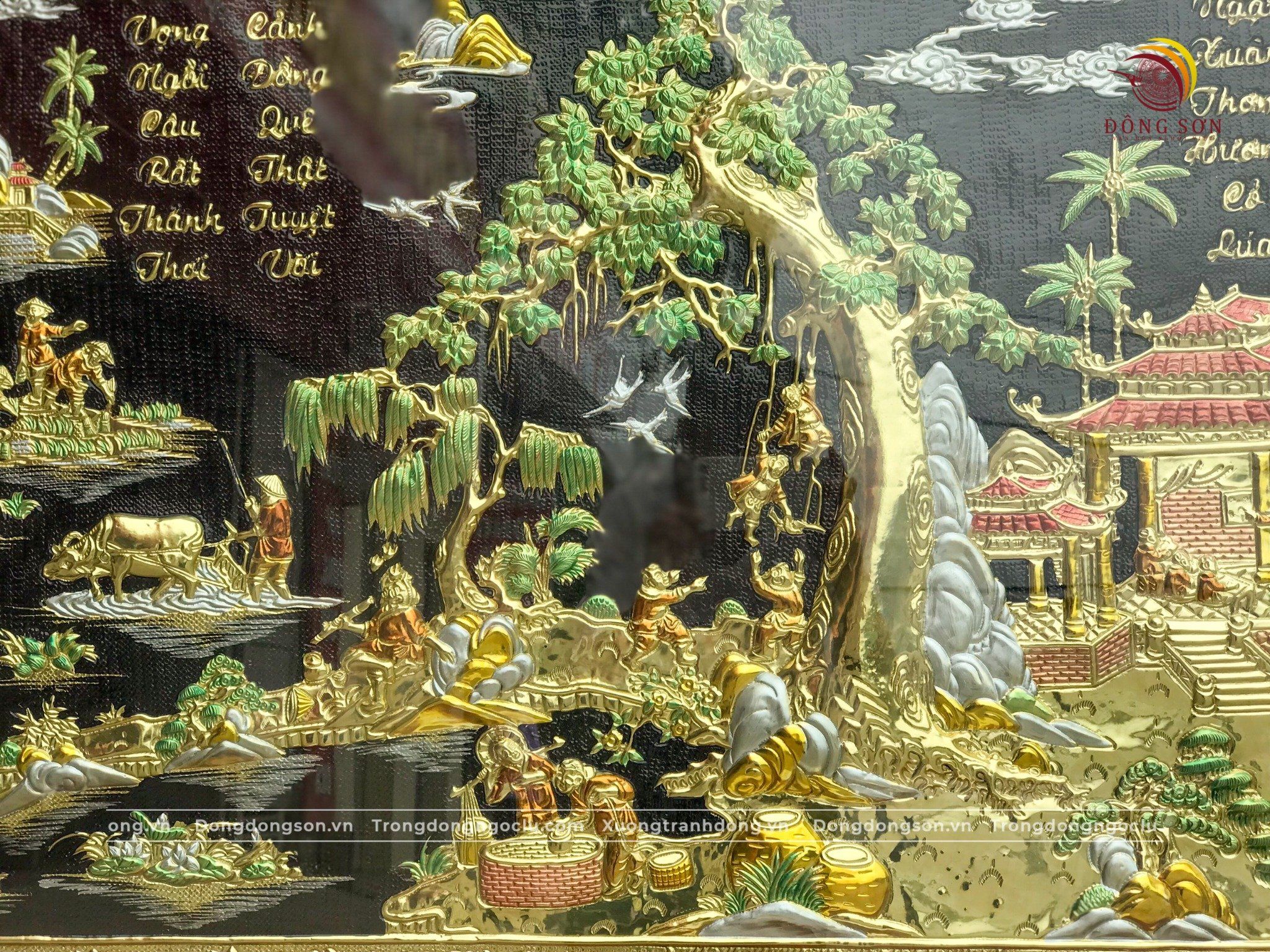 tranh dong que bang dong vang nguyen tam duoc ve nen kich thuoc 2m3x1m2