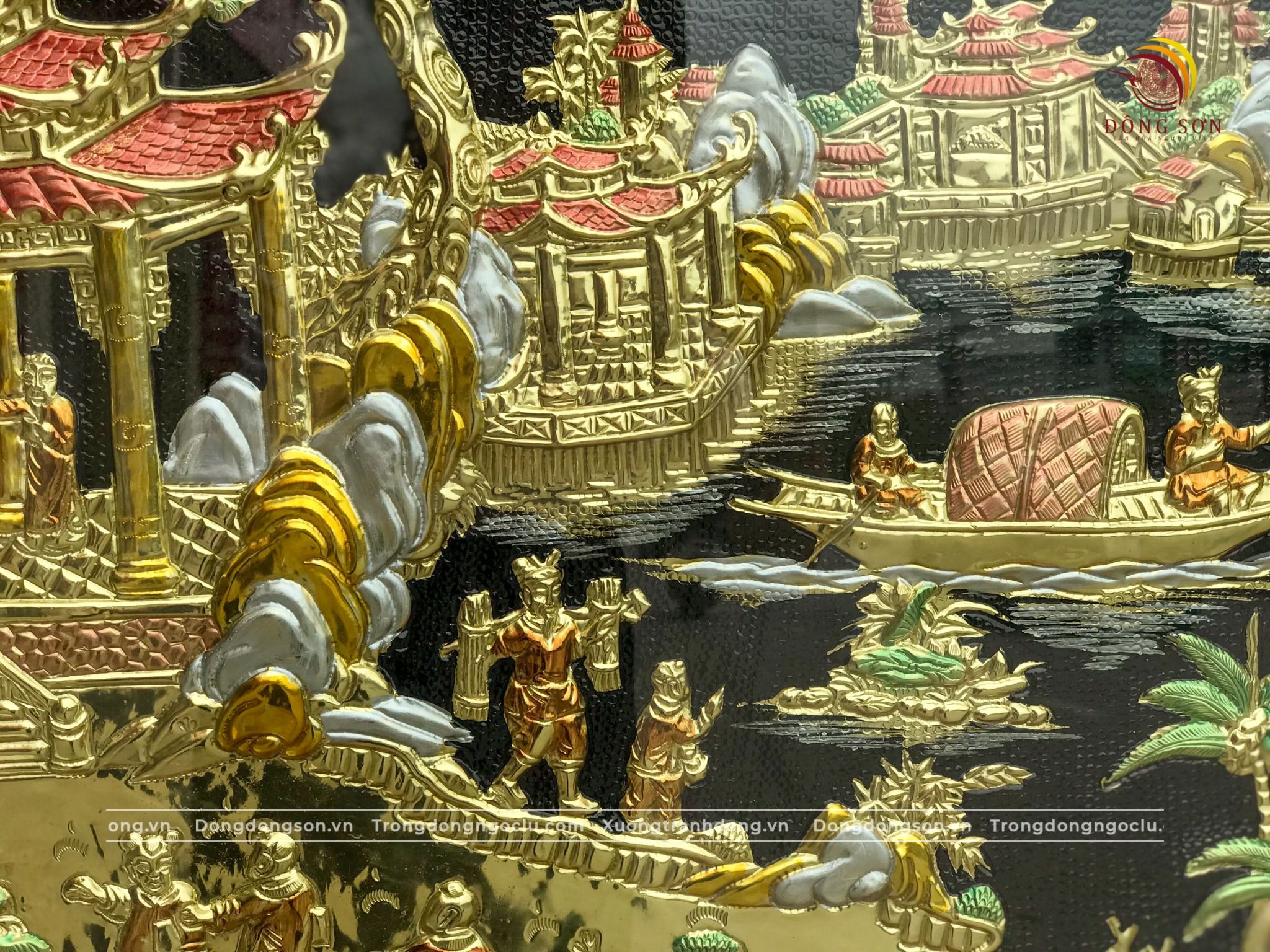 tranh dong que bang dong vang nguyen tam duoc ve nen kich thuoc 2m3x1m2