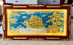 tranh thuan buom xuoi gio bang dong dat vang nen xanh khung duc kt 1m7x90cm