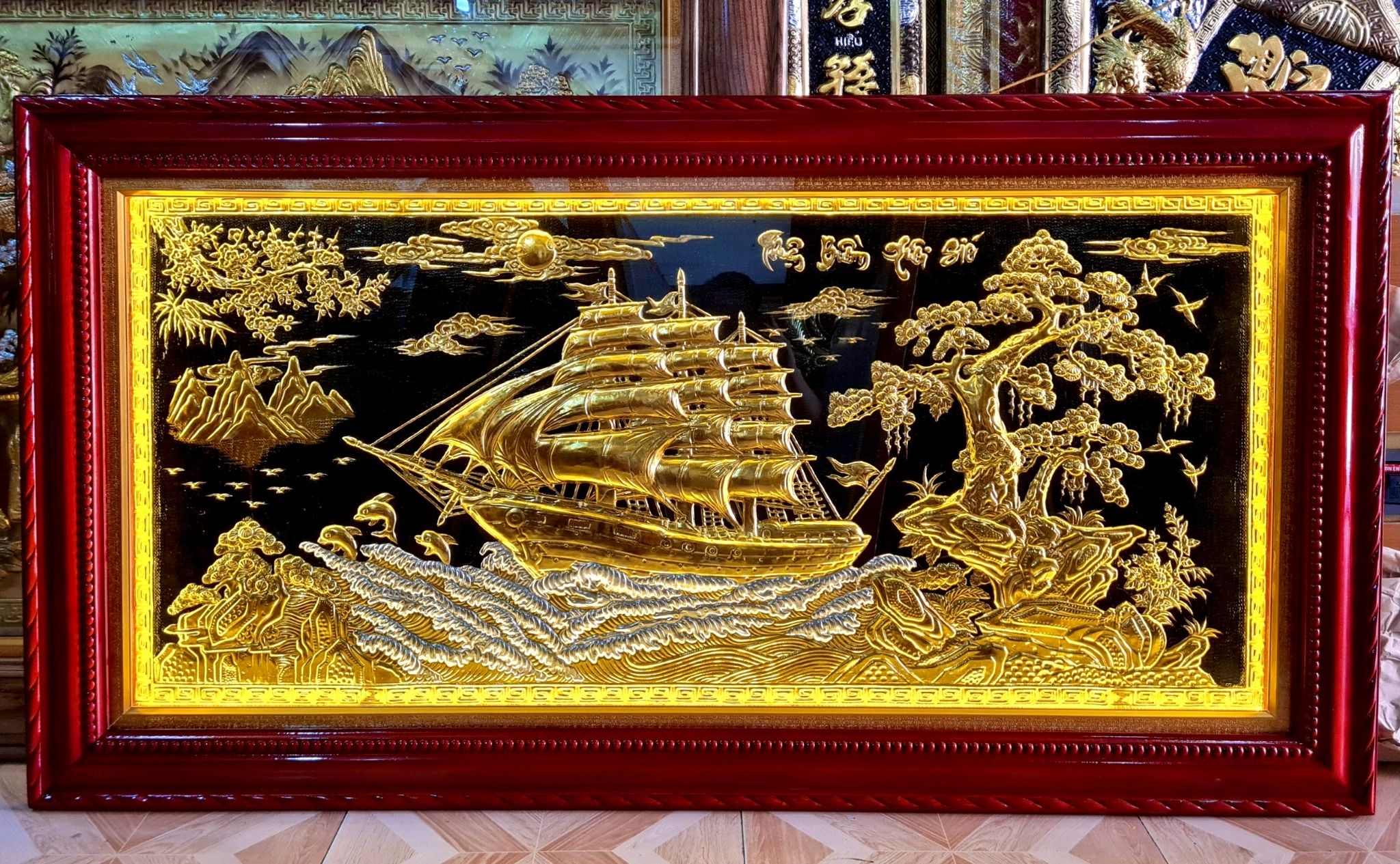 tranh thuan buom xuoi gio bang dong dat vang nen den kt 1m7x90cm