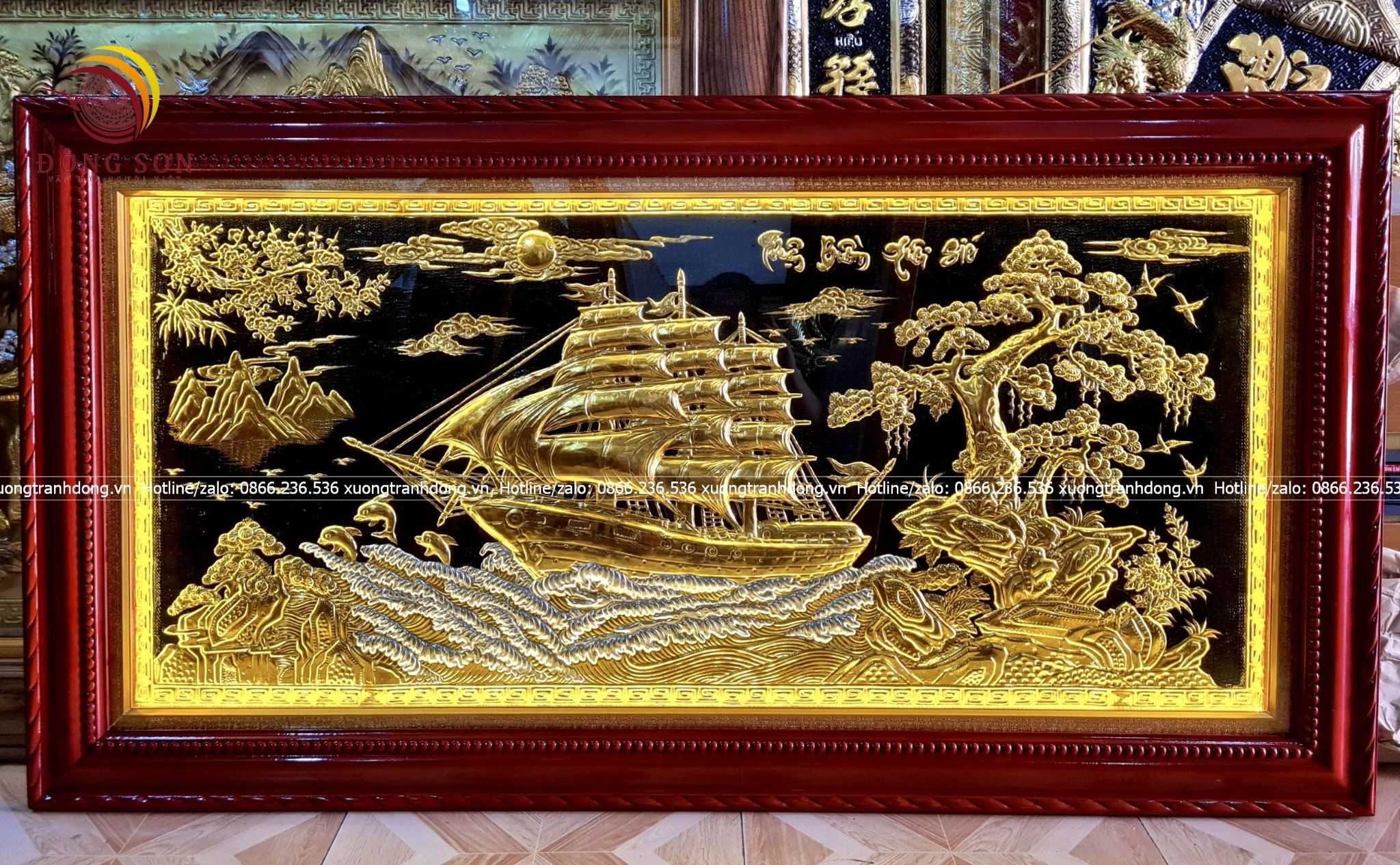 tranh thuan buom xuoi gio bang dong dat vang nen den kt 1m7x90cm