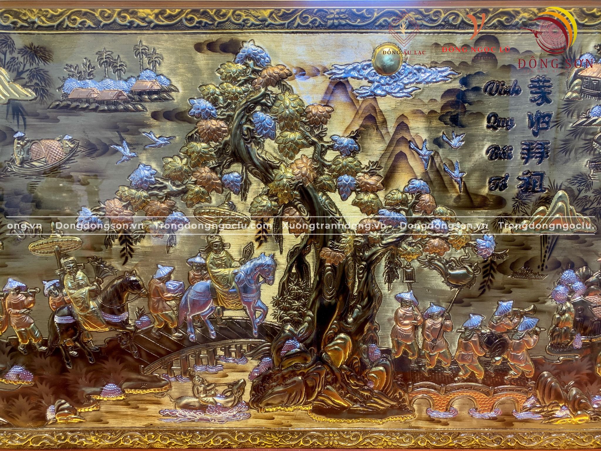 tranh vinh quy bai to bang dong vang dat vang bac khung duc hoa van dat khung kich thuoc 1m7x90cm