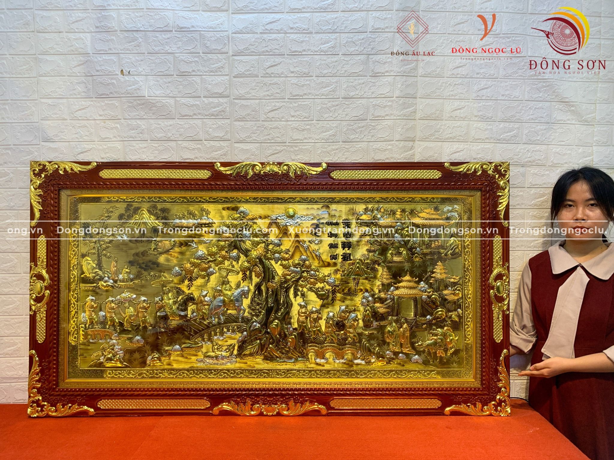tranh vinh quy bai to bang dong vang dat vang bac khung duc hoa van dat khung kich thuoc 1m7x90cm