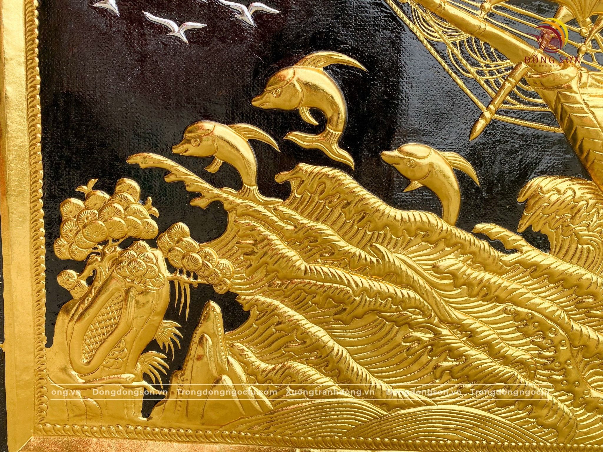 tranh thuan buom xuoi gio bang dong nen den dat vang khung dong cao cap tranh phong khach dep kich thuoc 213cm x 128cm